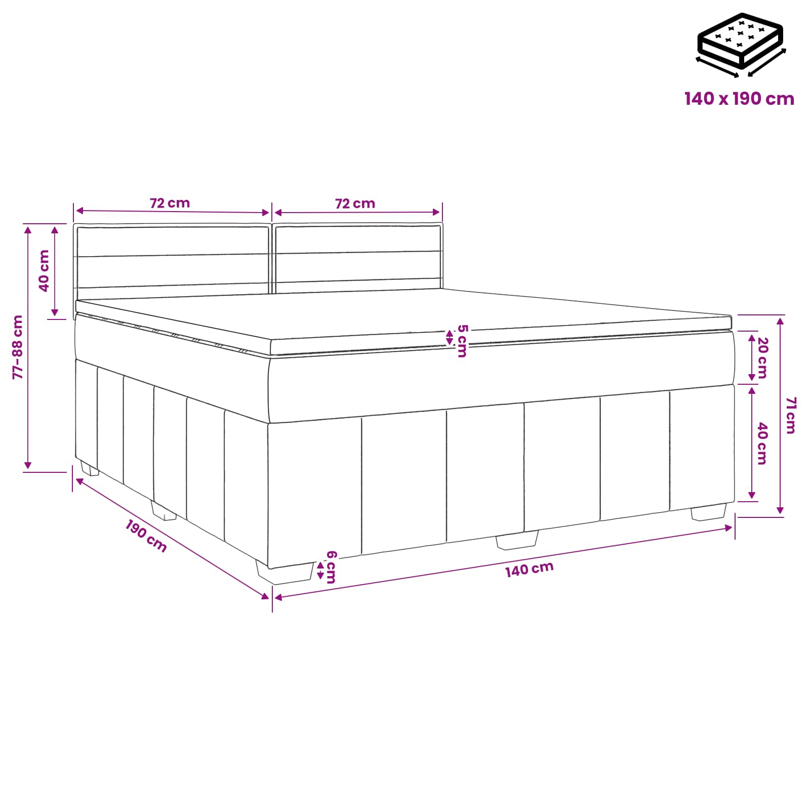 Lit boxspring avec matelas Crème 140 x 190 cm Tissu