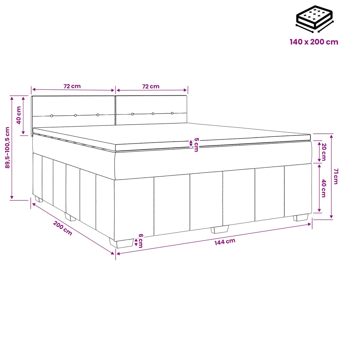 Lit boxspring avec matelas Gris clair 140 x 200 cm Tissu