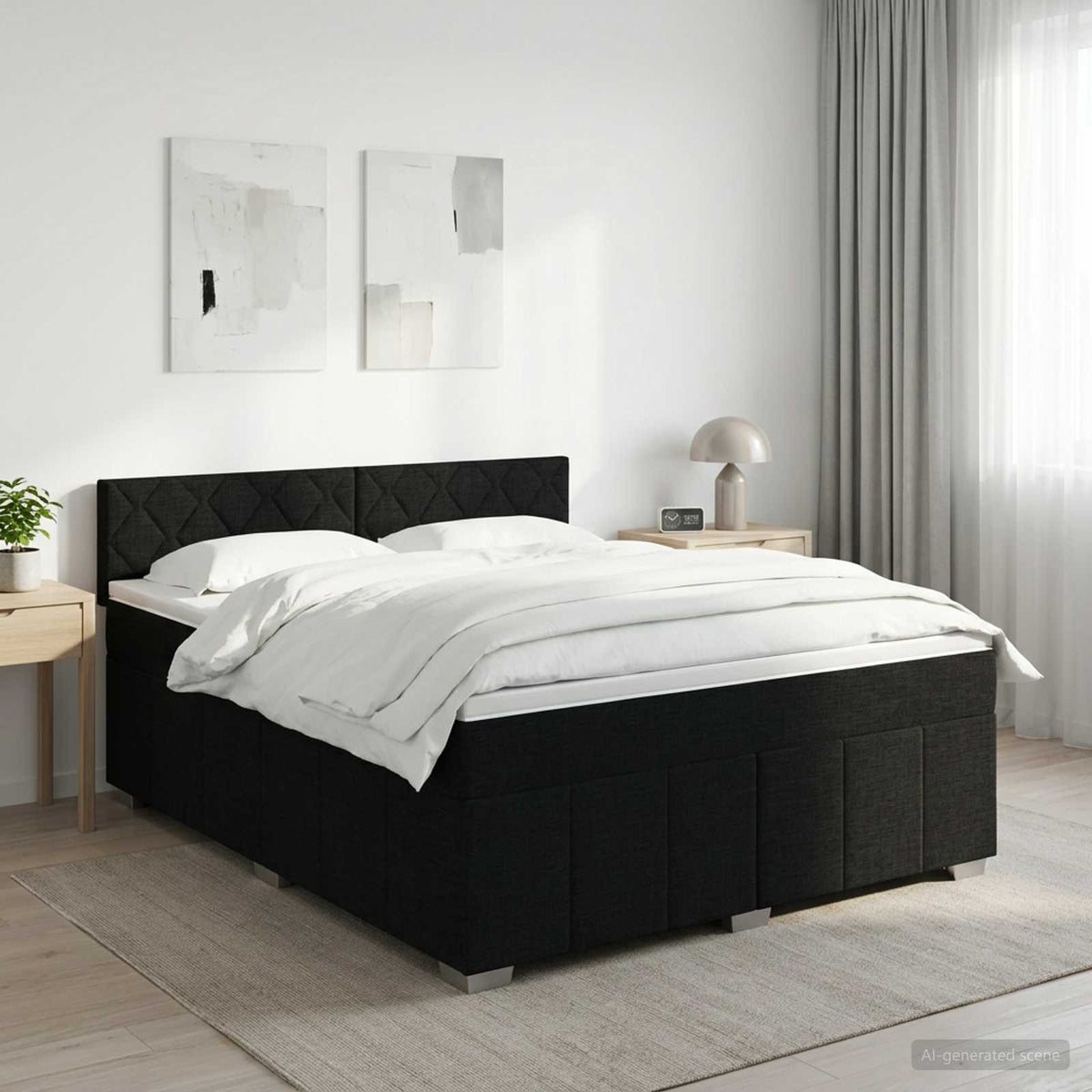 Lit boxspring avec matelas Noir 160 x 200 cm Tissu