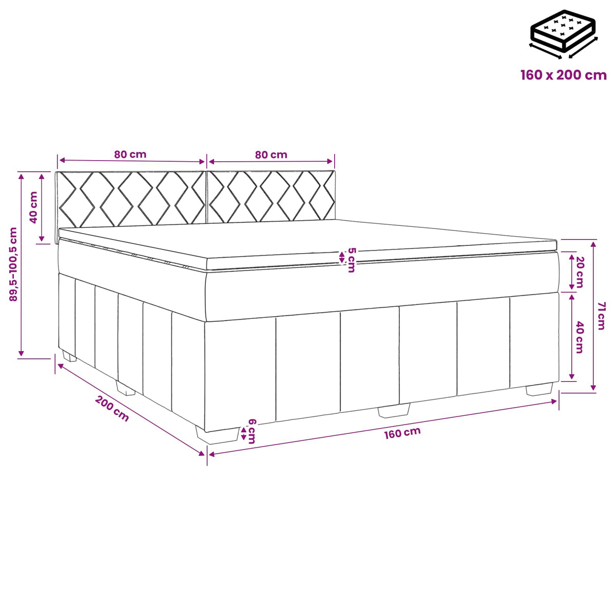Lit boxspring avec matelas Marron foncé 160 x 200 cm Tissu
