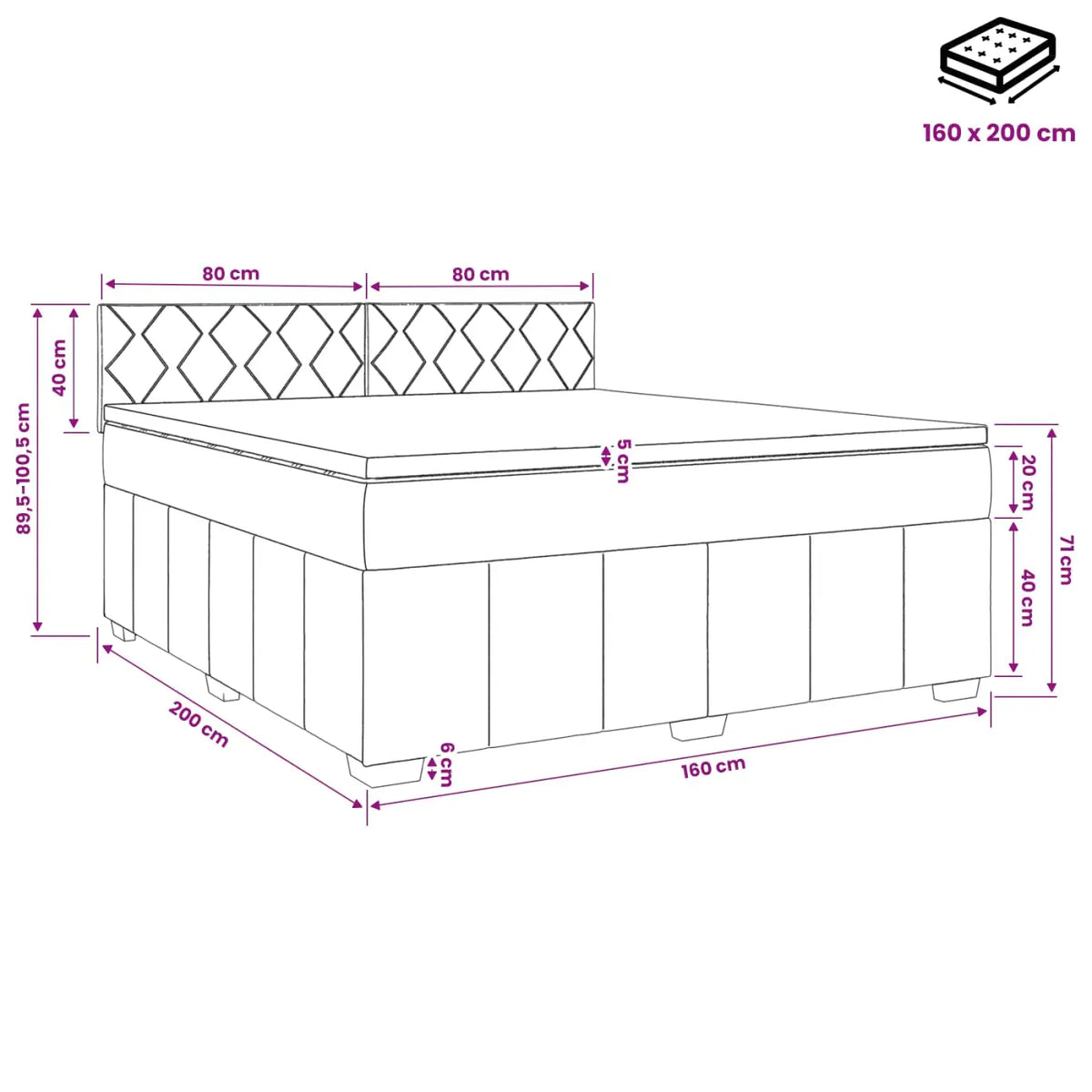 Lit boxspring avec matelas Taupe 160 x 200 cm Tissu - XIOS