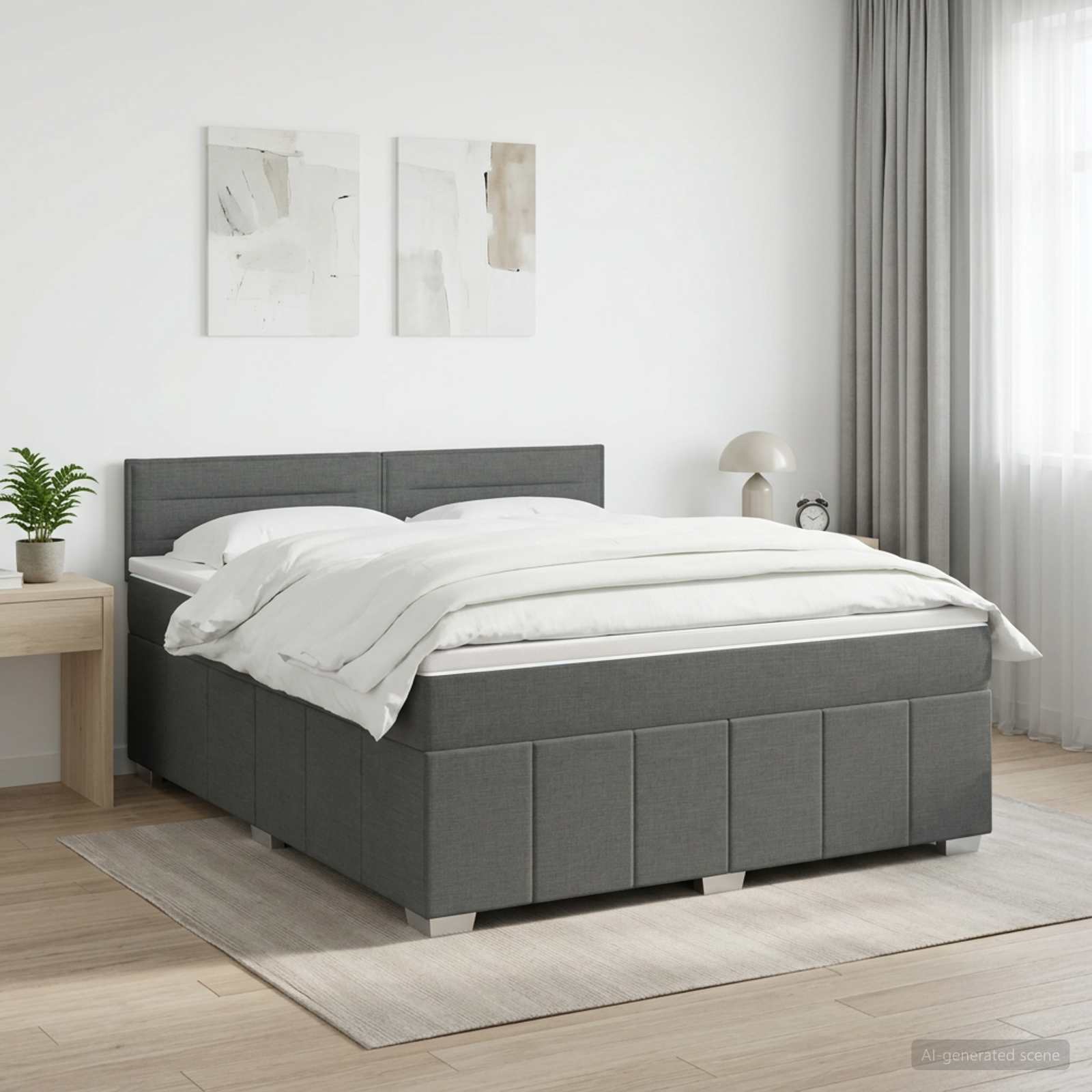 Lit boxspring avec matelas Gris foncé 140 x 200 cm Tissu