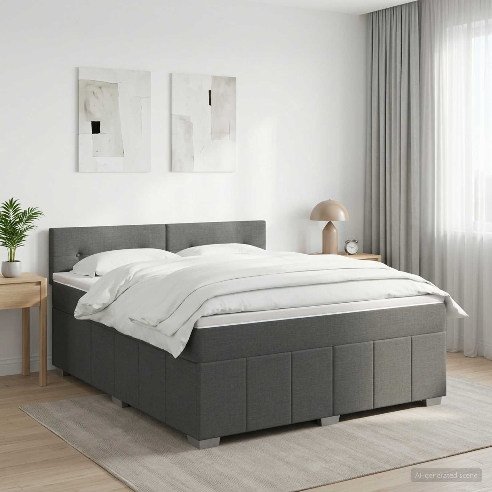 Lit boxspring avec matelas Gris foncé 140 x 200 cm Tissu - XIOS