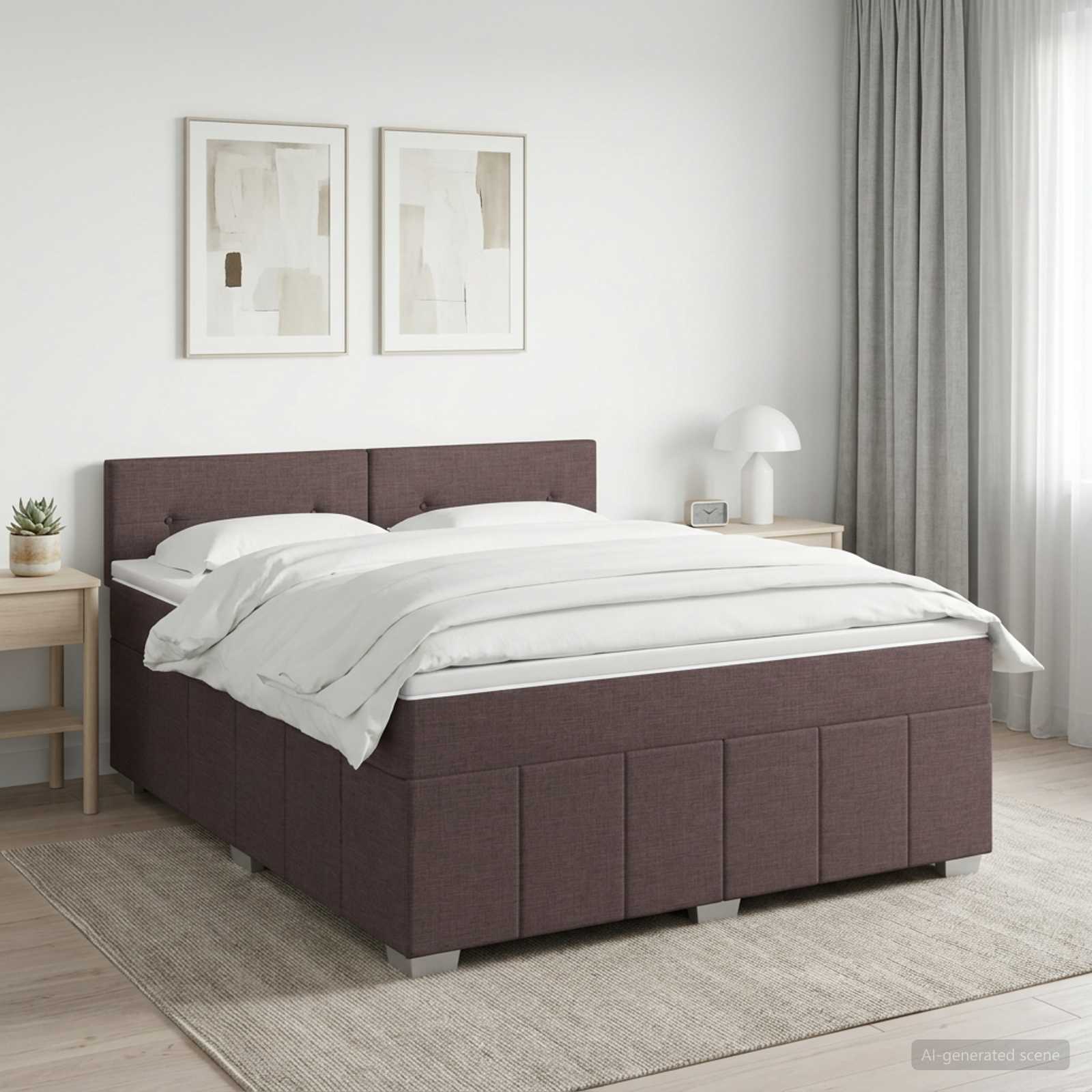 Lit boxspring avec matelas Marron foncé 140 x 190 cm Tissu