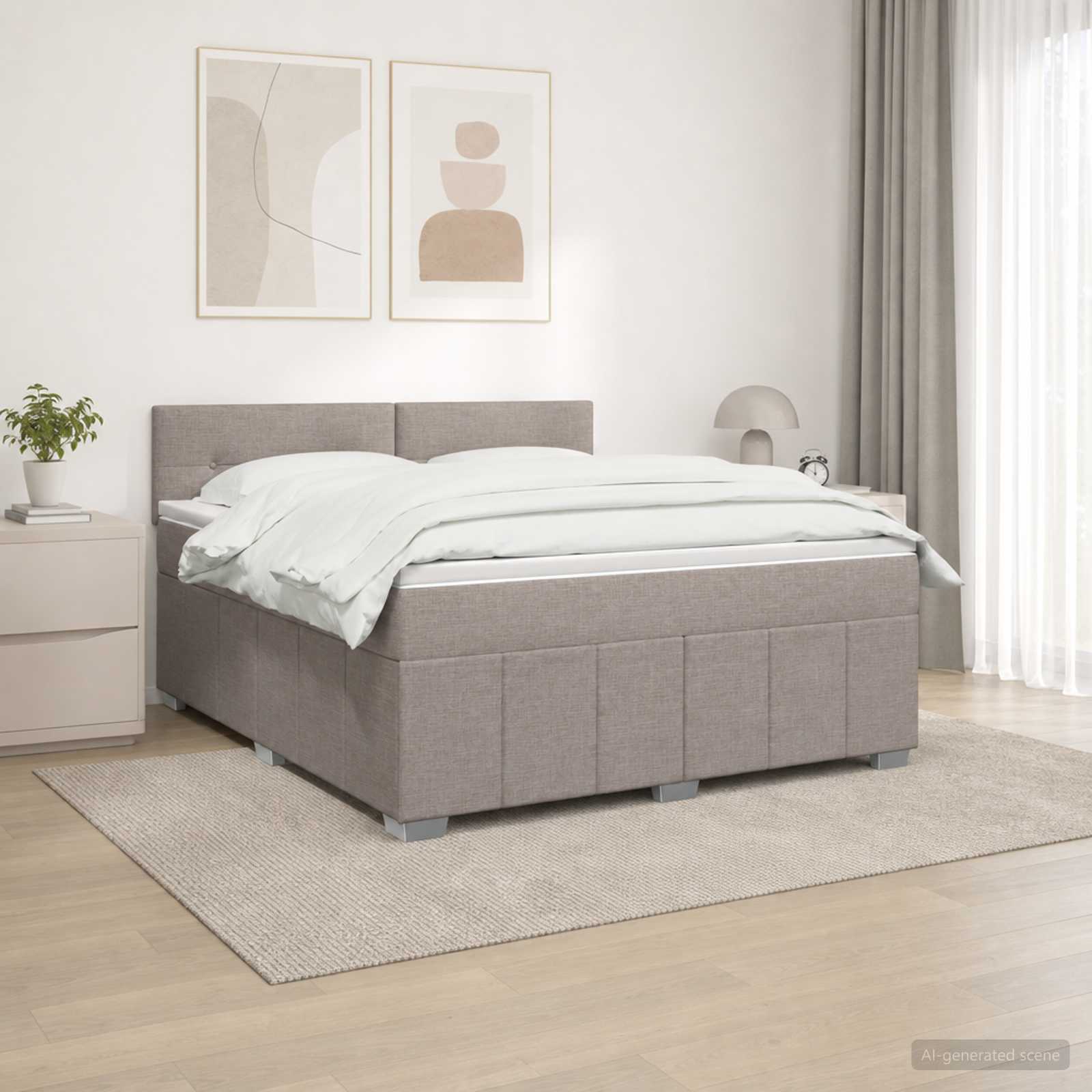 Lit boxspring avec matelas Taupe 140 x 190 cm Tissu - XIOS