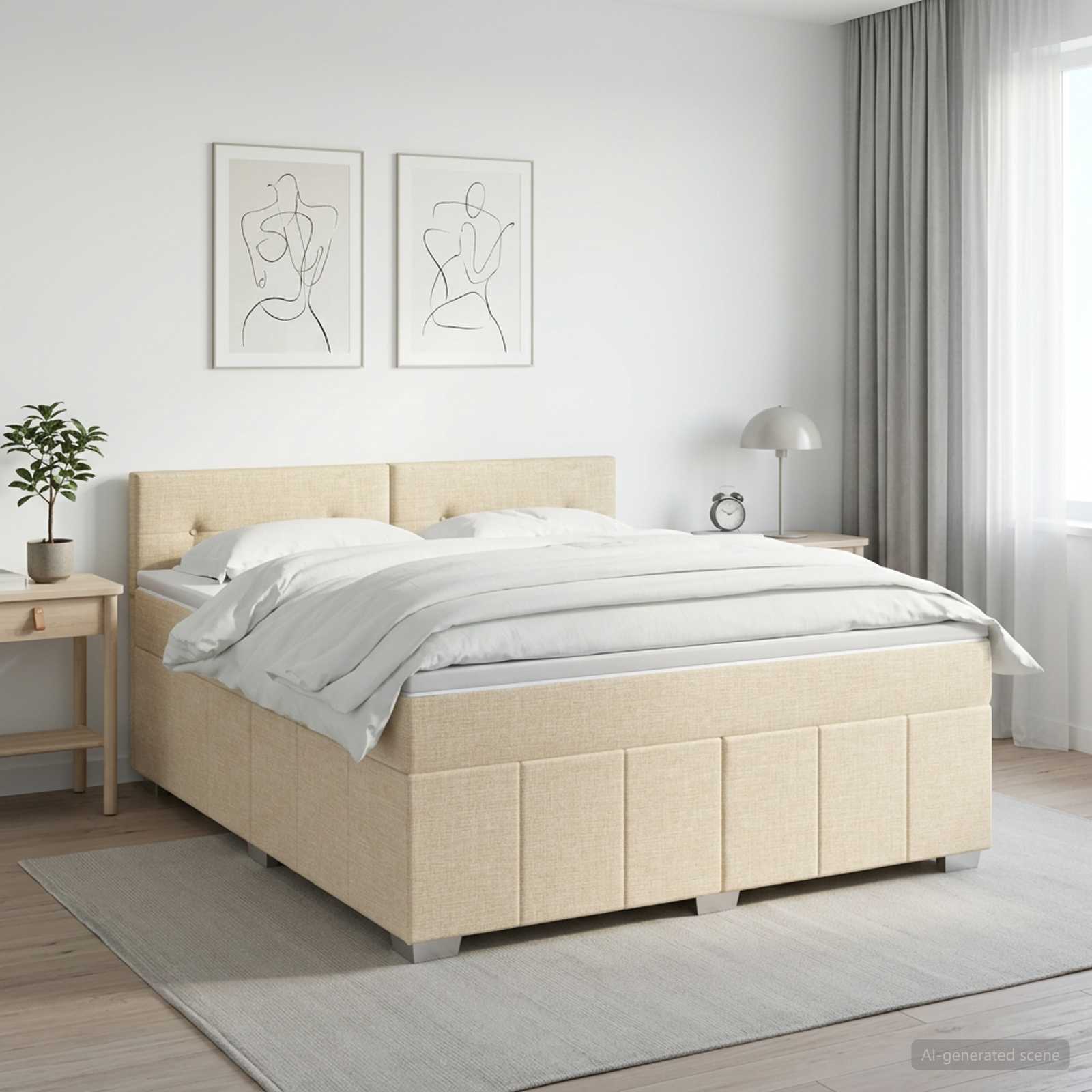 Lit boxspring avec matelas Crème 140 x 190 cm Tissu