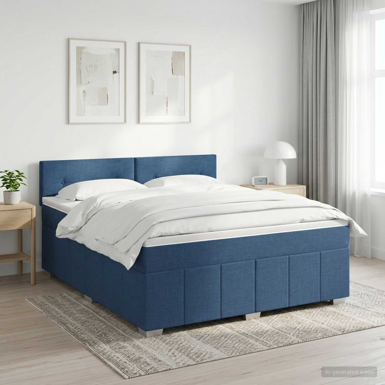Lit boxspring avec matelas Bleu 140 x 190 cm Tissu - XIOS