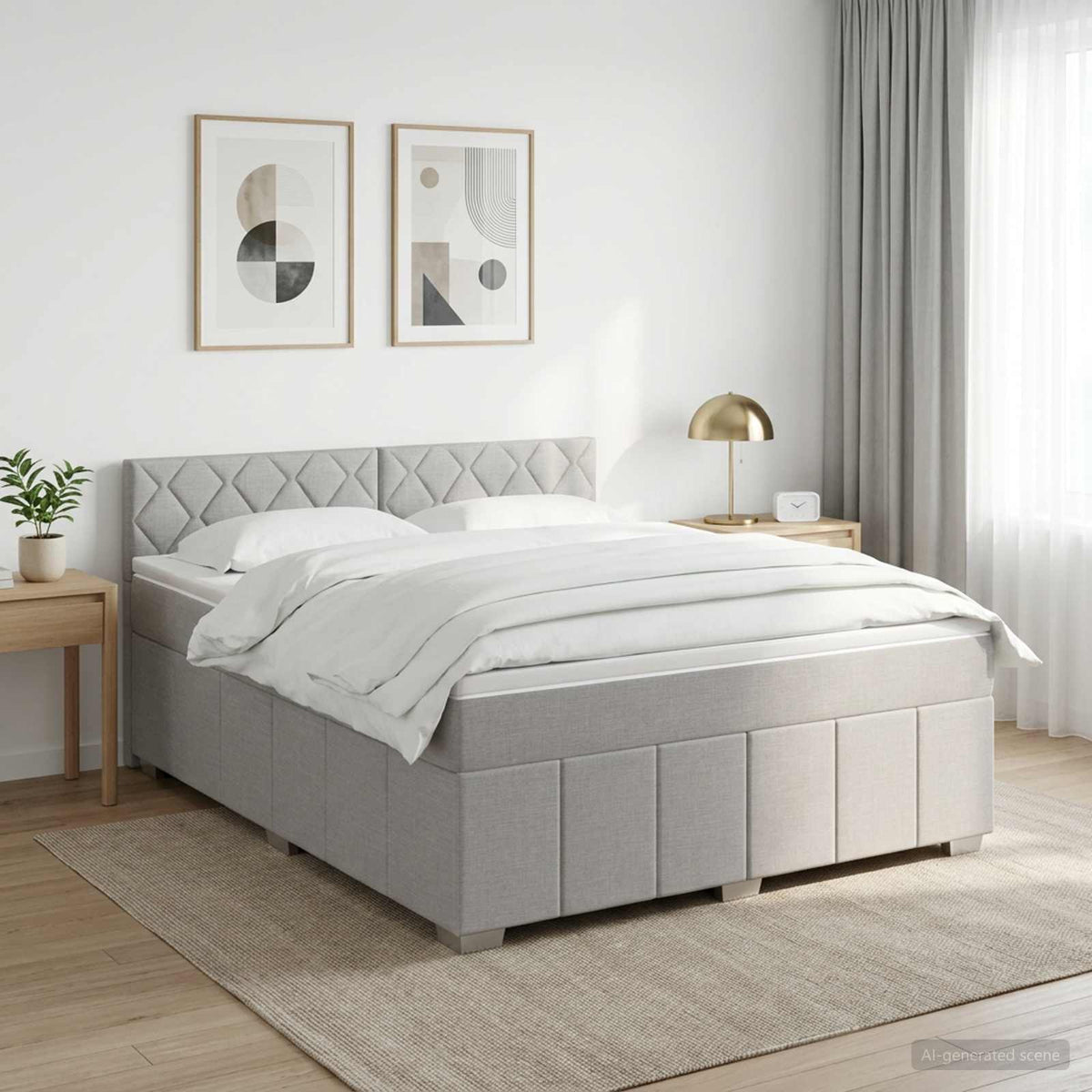Lit boxspring avec matelas Gris clair 140 x 200 cm Tissu