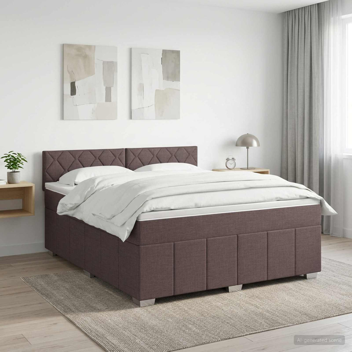 Lit boxspring avec matelas Marron foncé 140 x 200 cm Tissu