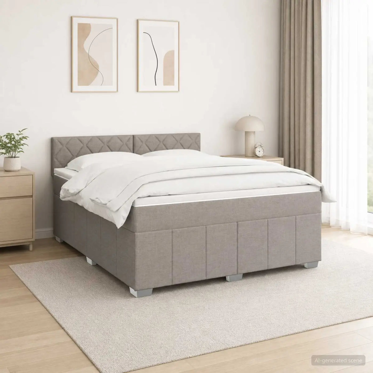 Lit boxspring avec matelas Taupe 160 x 200 cm Tissu - XIOS