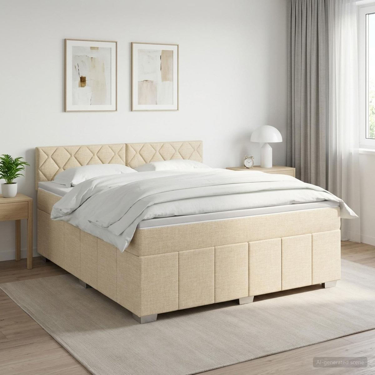 Lit boxspring avec matelas Crème 140 x 190 cm Tissu