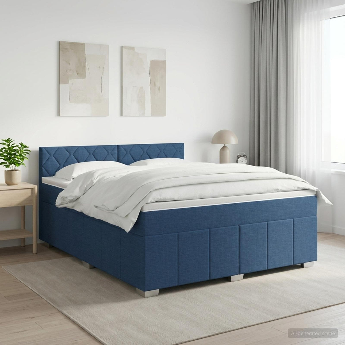 Lit boxspring avec matelas Bleu 140 x 200 cm Tissu