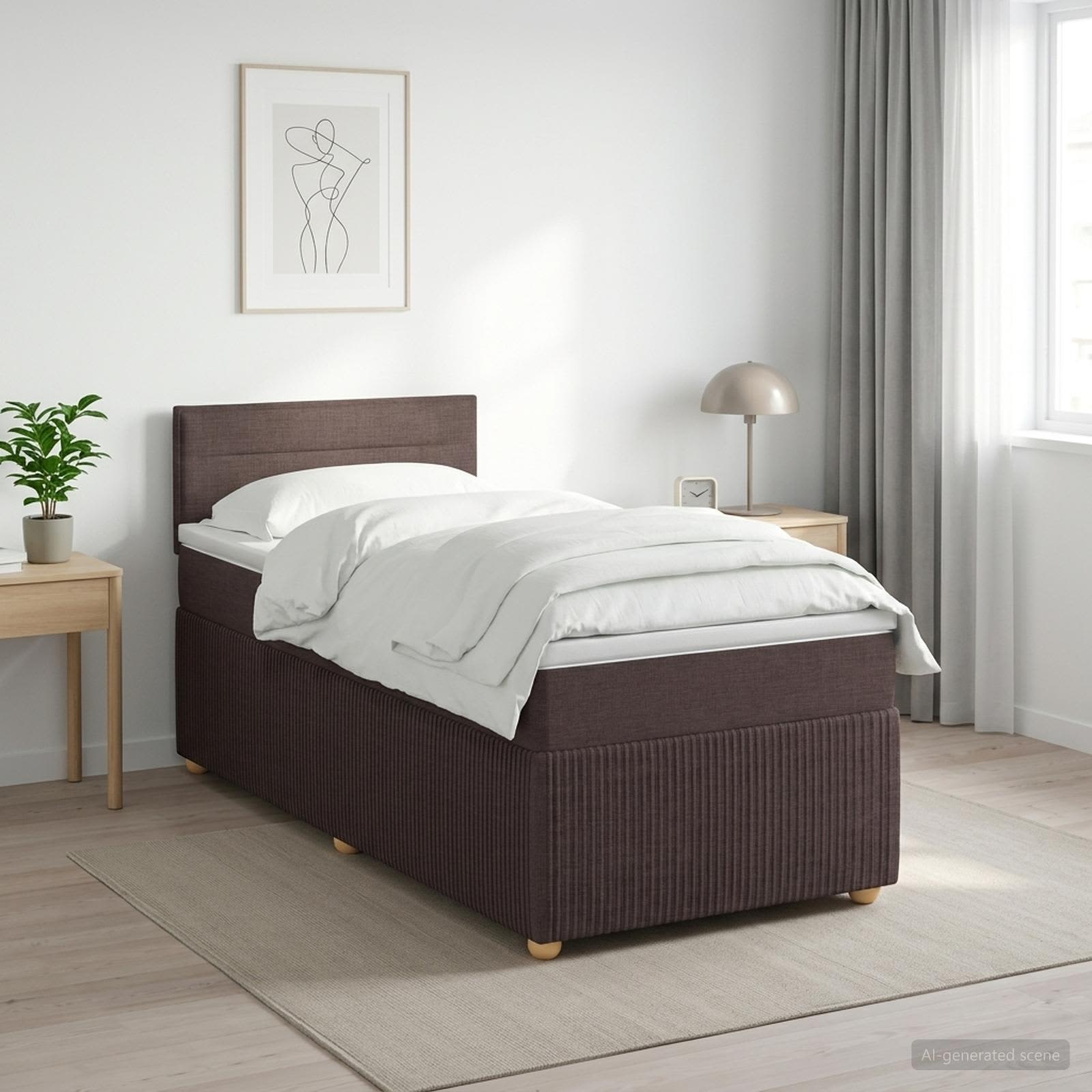 Lit boxspring avec matelas Marron foncé 80 x 200 cm Tissu - XIOS