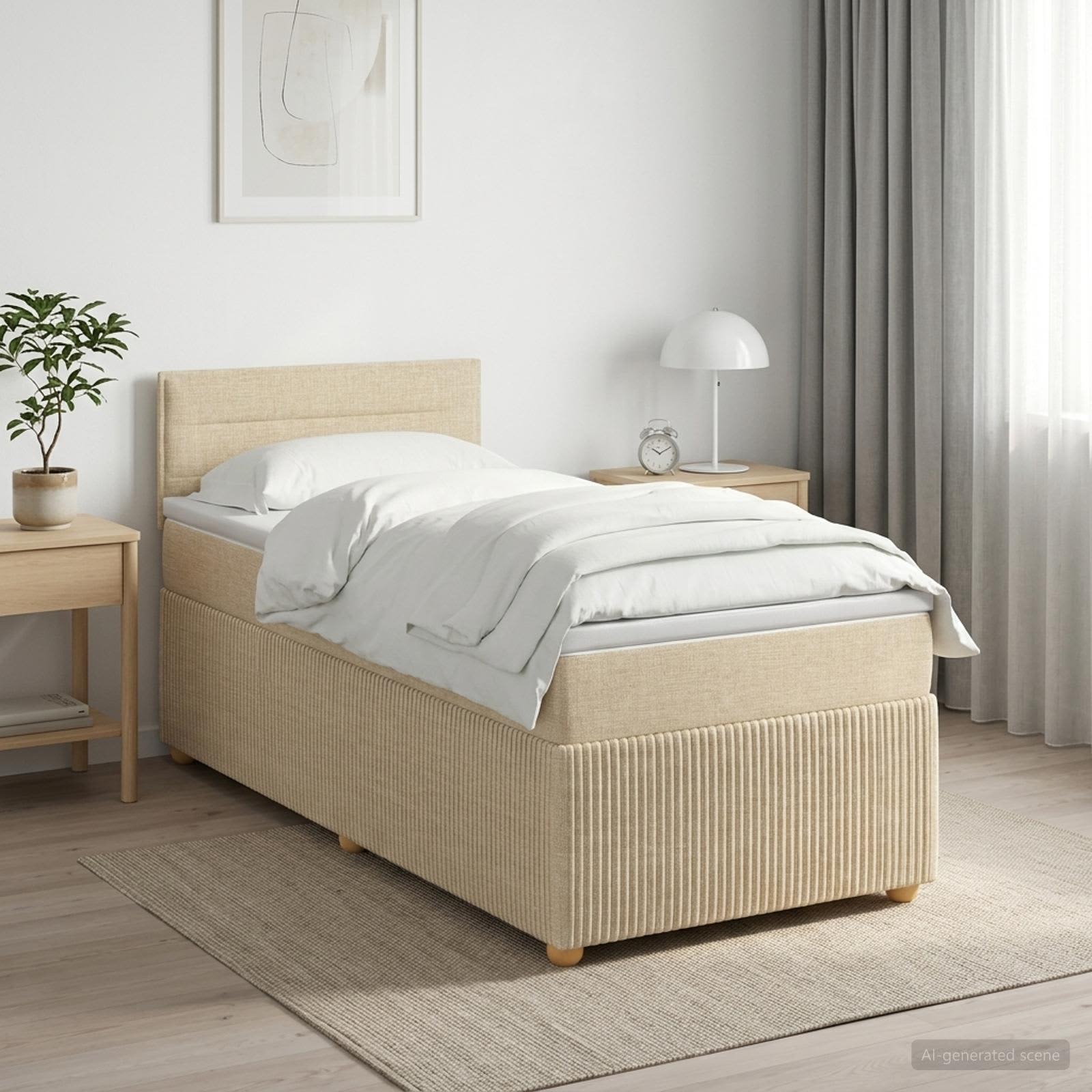 Lit boxspring avec matelas Crème 100 x 200 cm Tissu