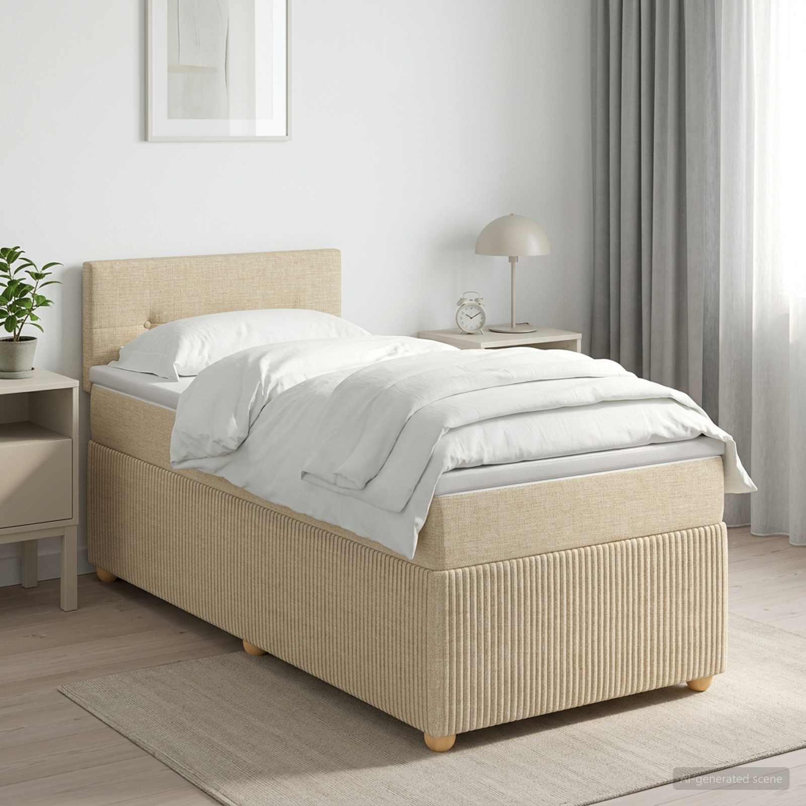 Lit boxspring avec matelas Crème 100 x 200 cm Tissu