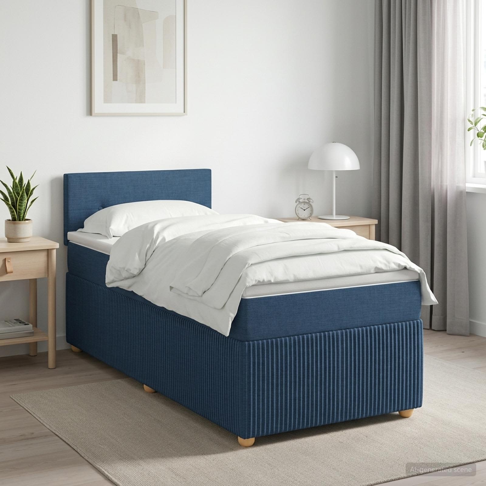 Lit boxspring avec matelas Bleu 100 x 200 cm Tissu