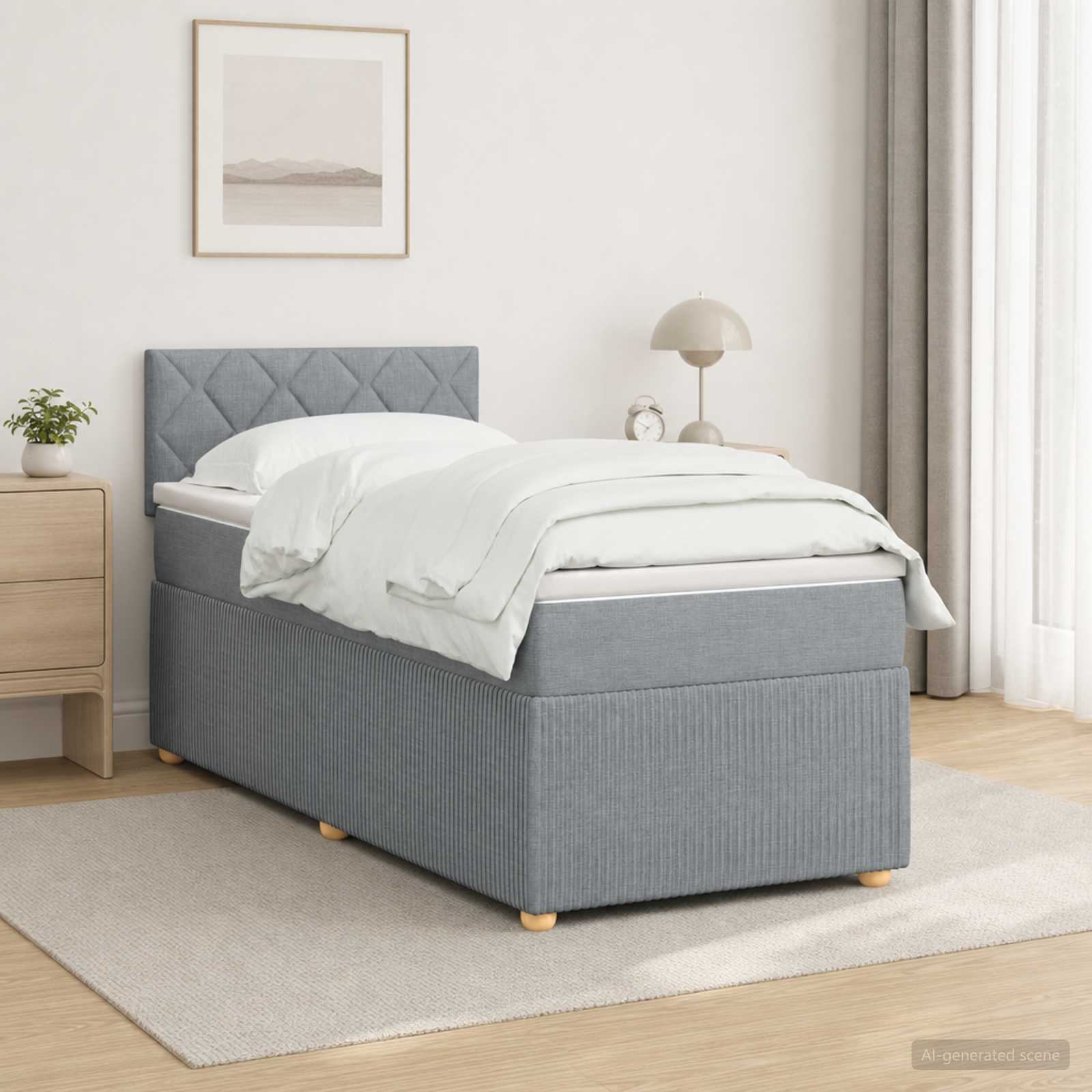 Lit boxspring avec matelas Gris clair 100 x 200 cm Tissu