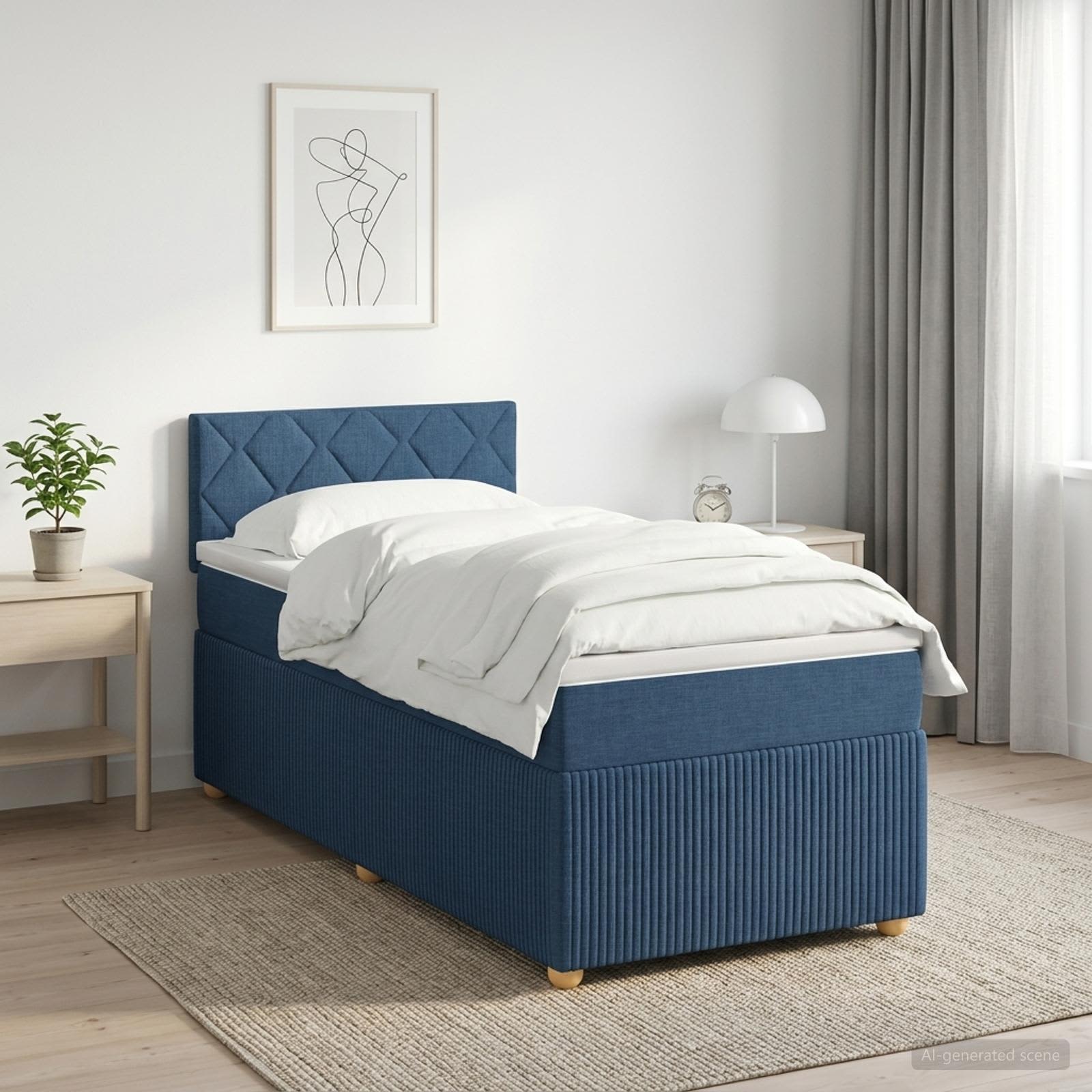 Lit boxspring avec matelas Bleu 90 x 200 cm Tissu