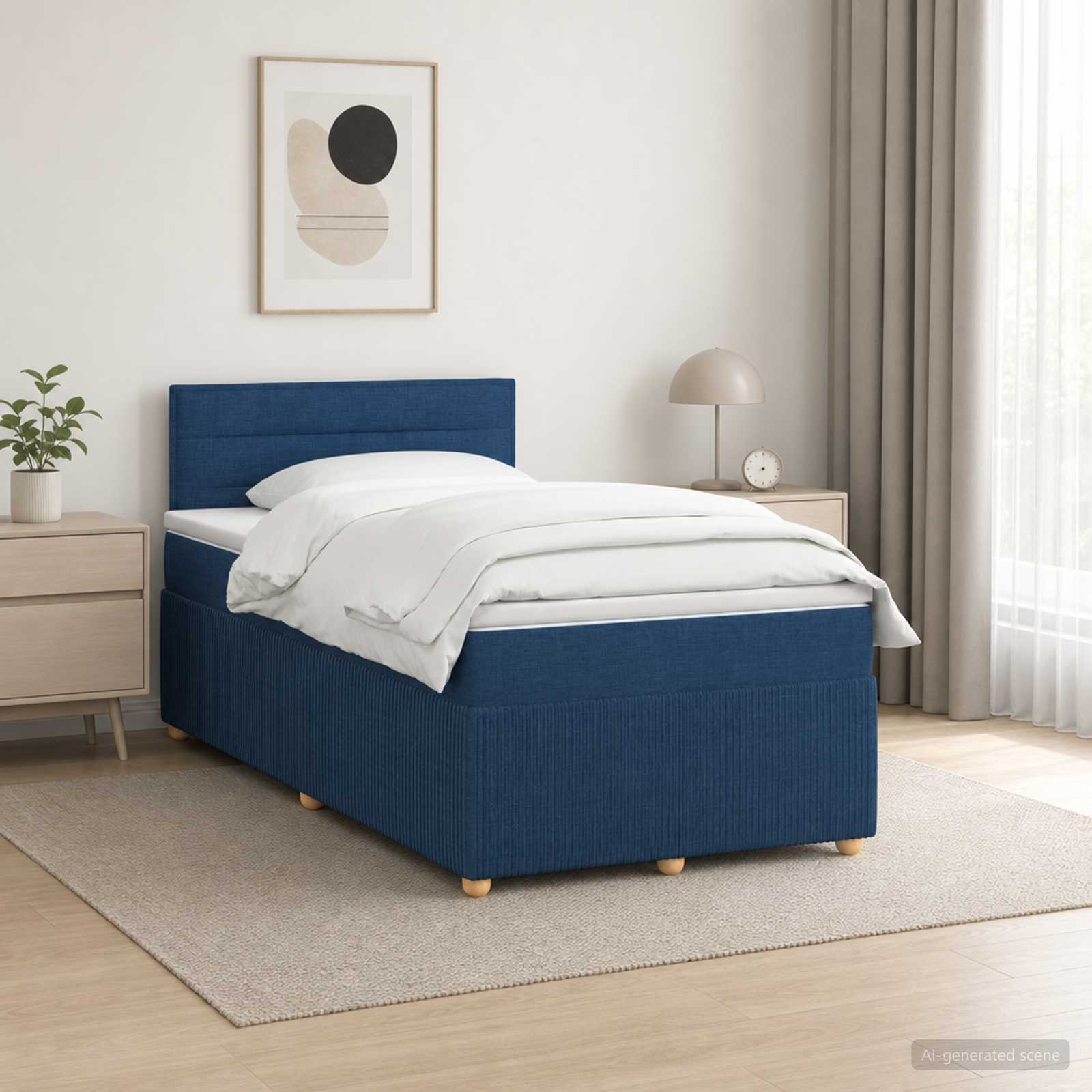 Lit boxspring avec matelas Bleu 120 x 200 cm Tissu