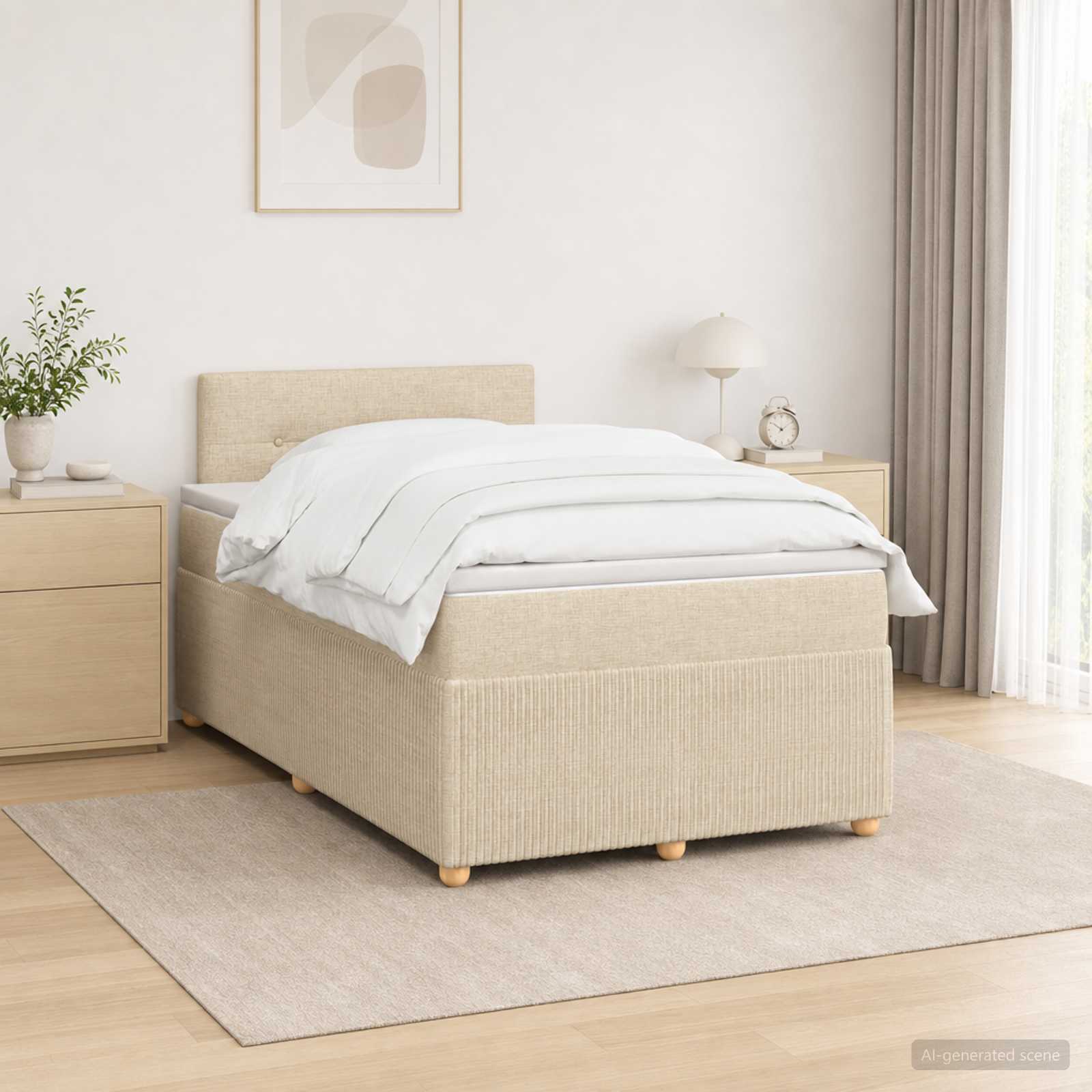 Lit boxspring avec matelas Crème 120 x 190 cm Tissu