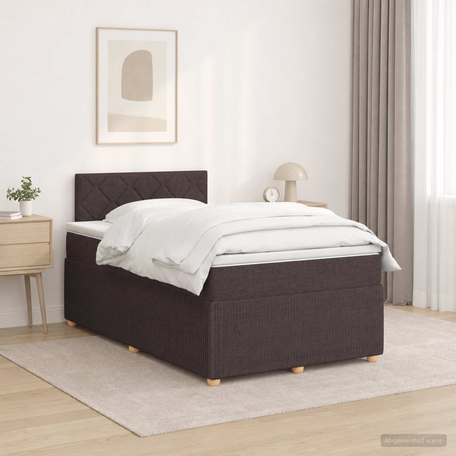 Lit boxspring avec matelas Marron foncé 120 x 200 cm Tissu