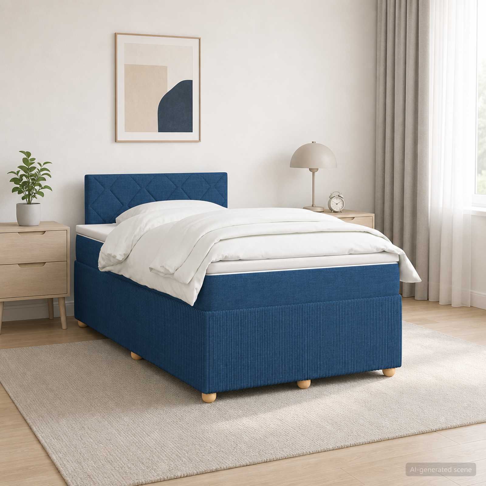 Lit boxspring avec matelas Bleu 120 x 190 cm Tissu