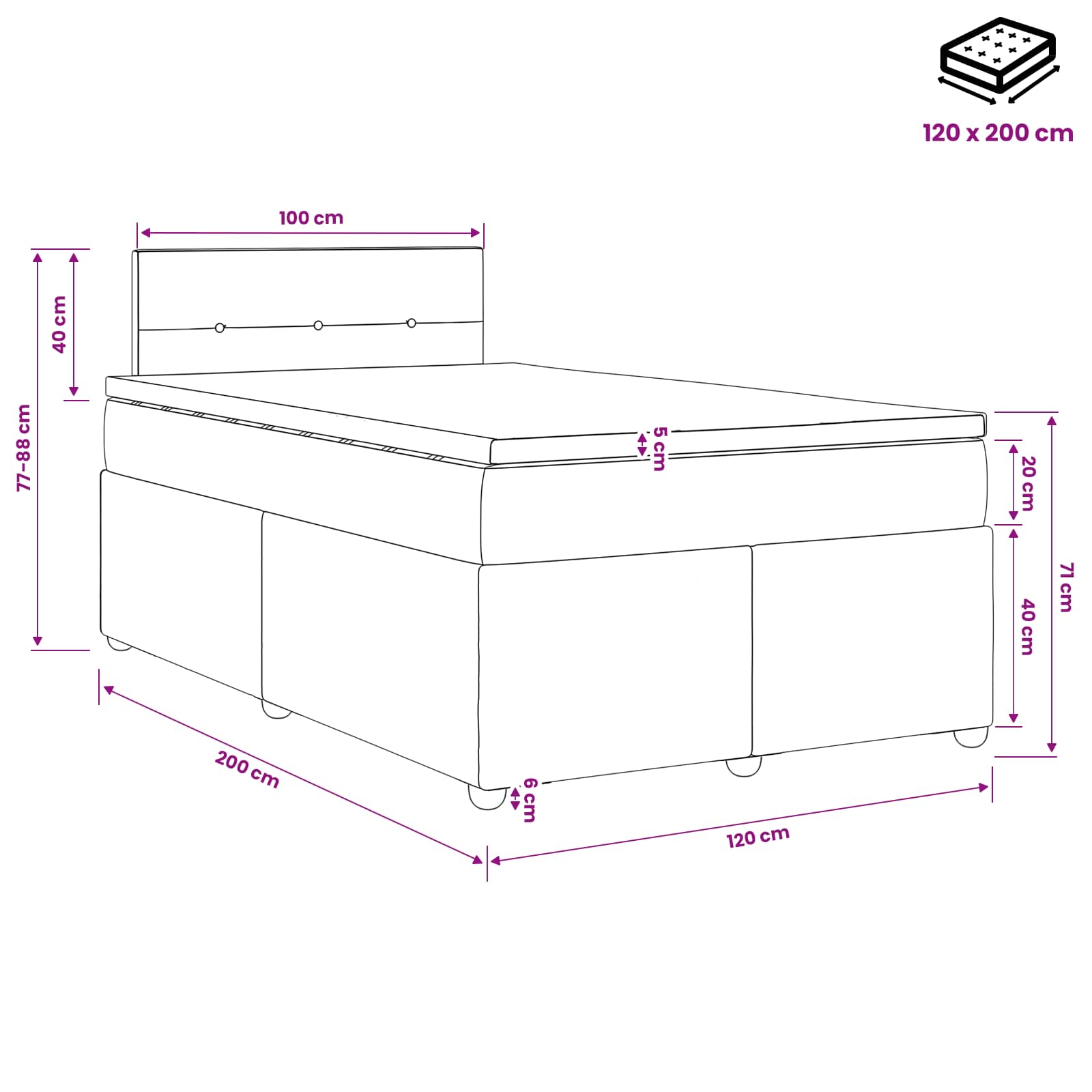 Lit boxspring avec matelas Gris clair 120 x 200 cm Tissu