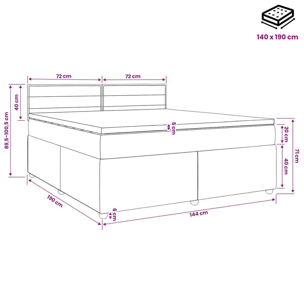 Lit boxspring avec matelas Marron foncé 140 x 190 cm Tissu