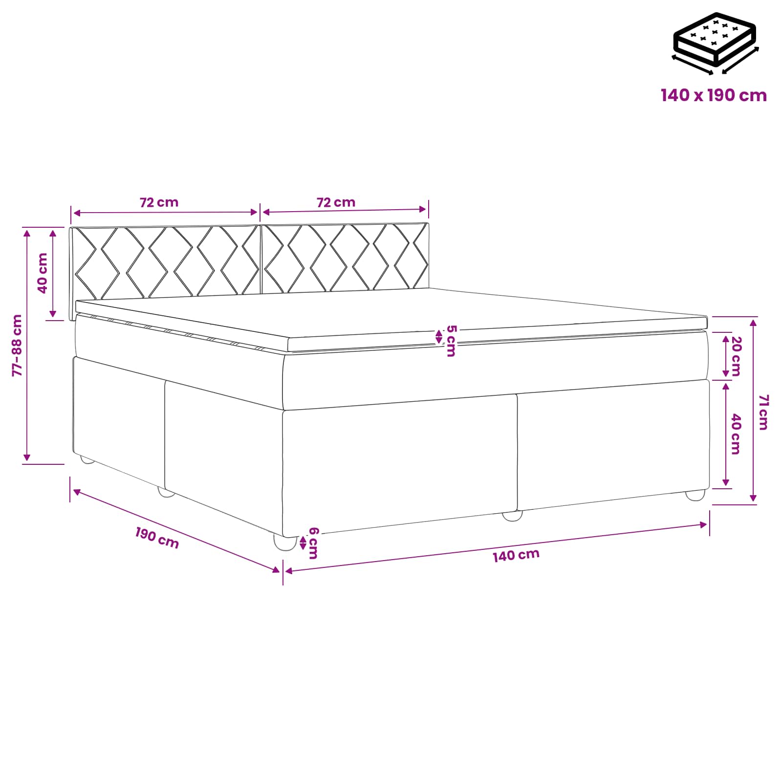 Lit boxspring avec matelas Marron foncé 140 x 190 cm Tissu