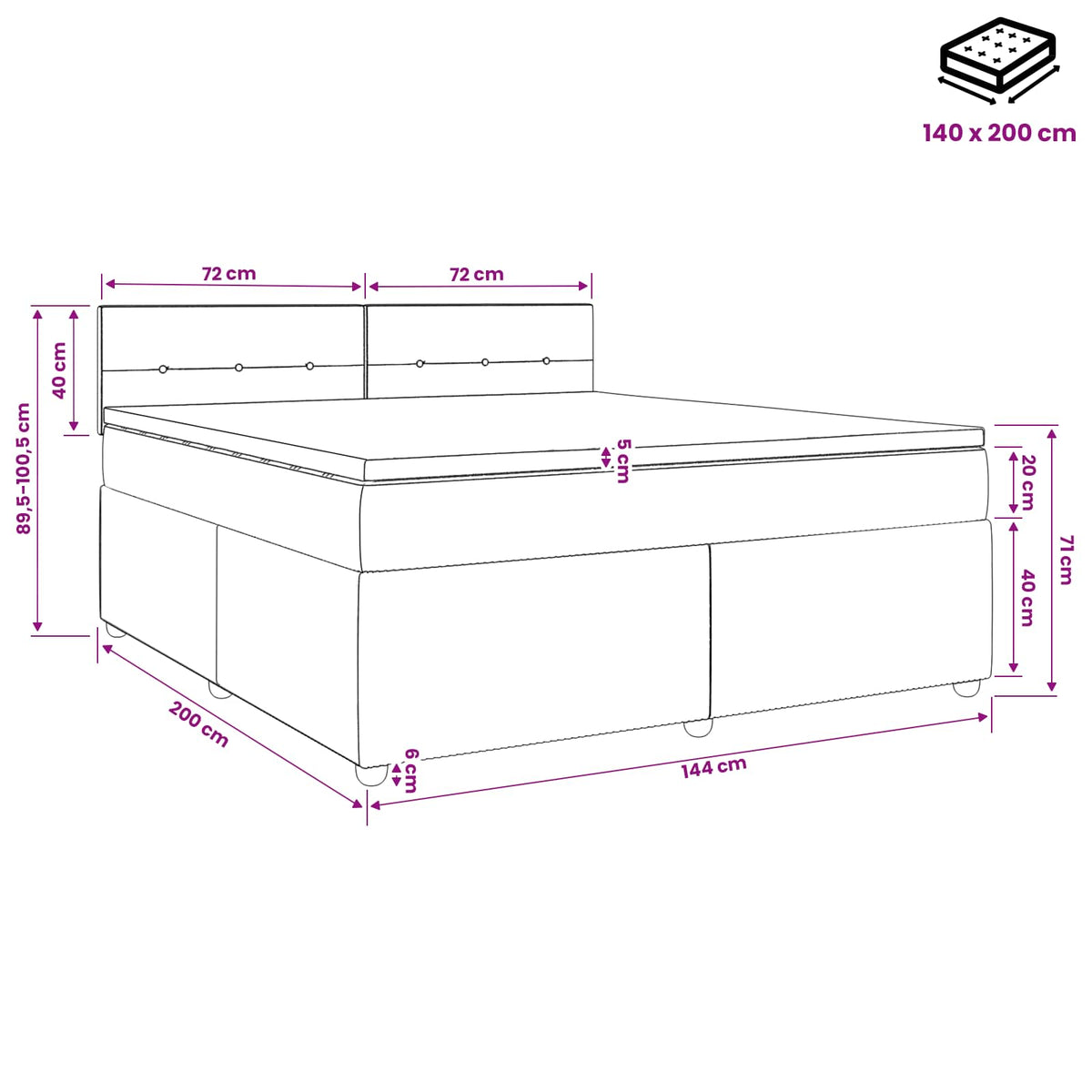 Lit boxspring avec matelas Bleu 140 x 200 cm Tissu