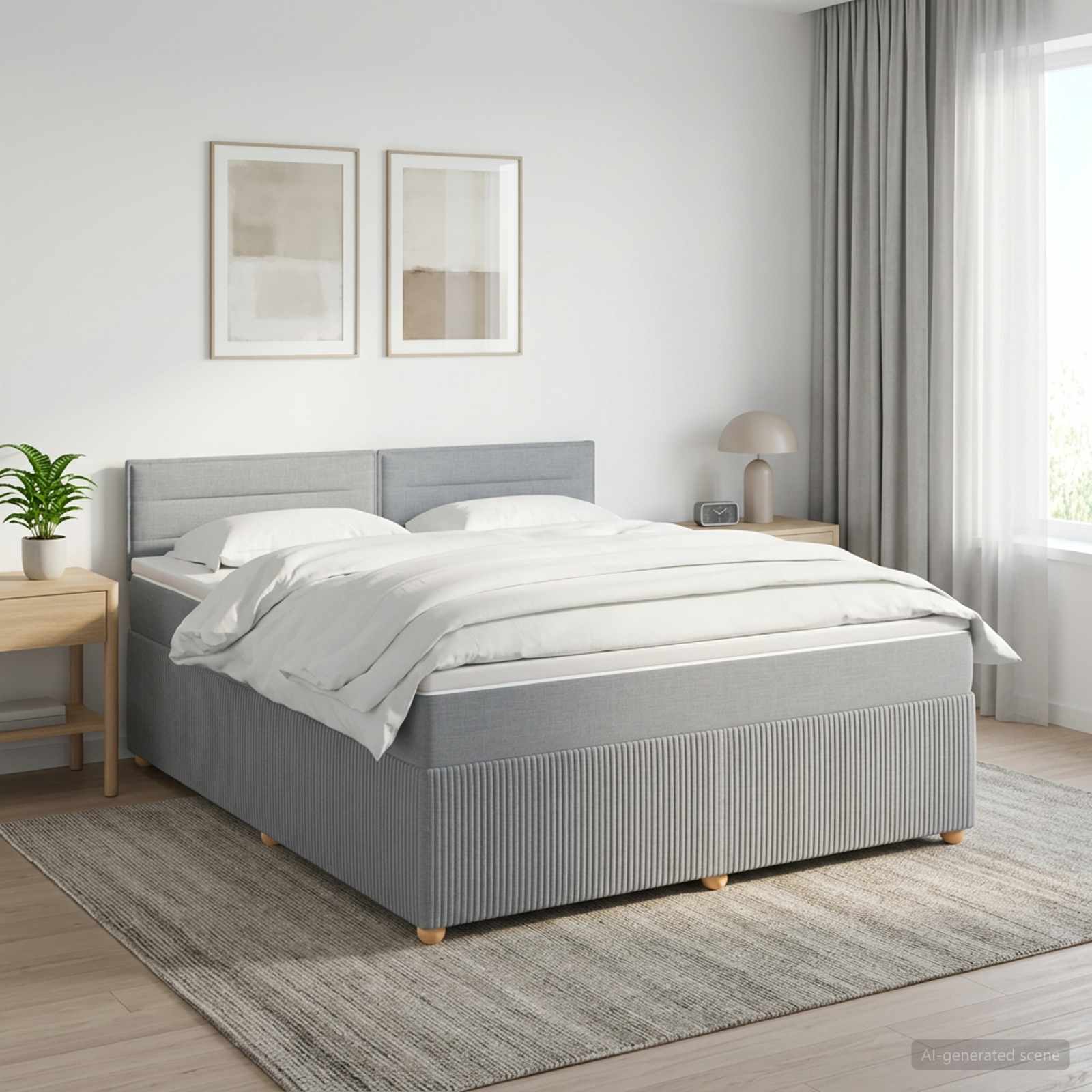 Lit boxspring avec matelas Gris clair 140 x 190 cm Tissu - XIOS