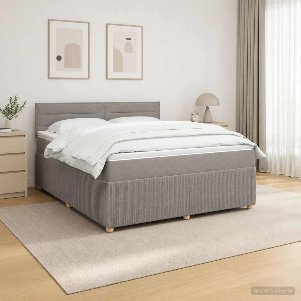 Lit boxspring avec matelas Taupe 160 x 200 cm Tissu - XIOS