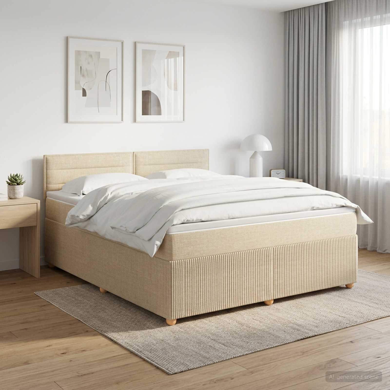 Lit boxspring avec matelas Crème 140 x 190 cm Tissu