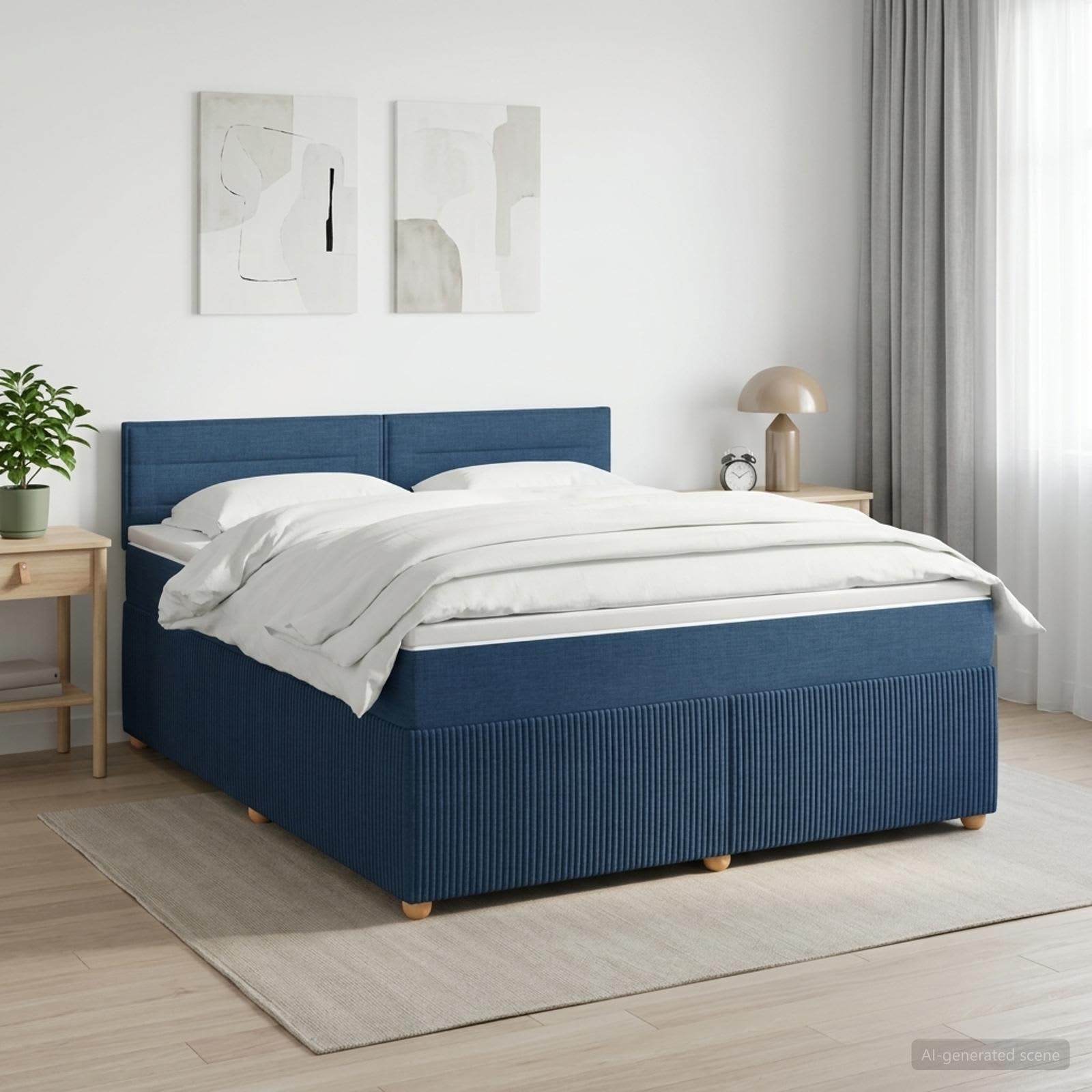 Lit boxspring avec matelas Bleu 140 x 190 cm Tissu