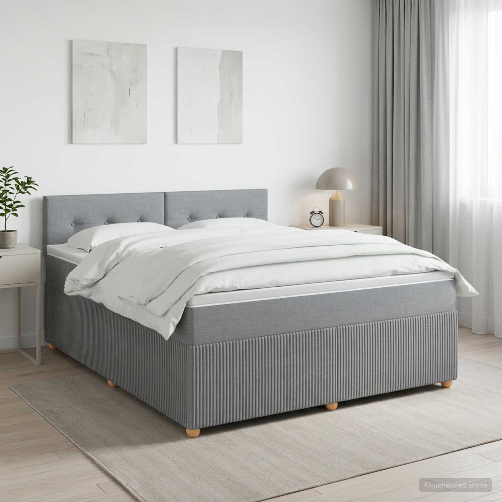 Lit boxspring avec matelas Gris clair 140 x 190 cm Tissu - XIOS