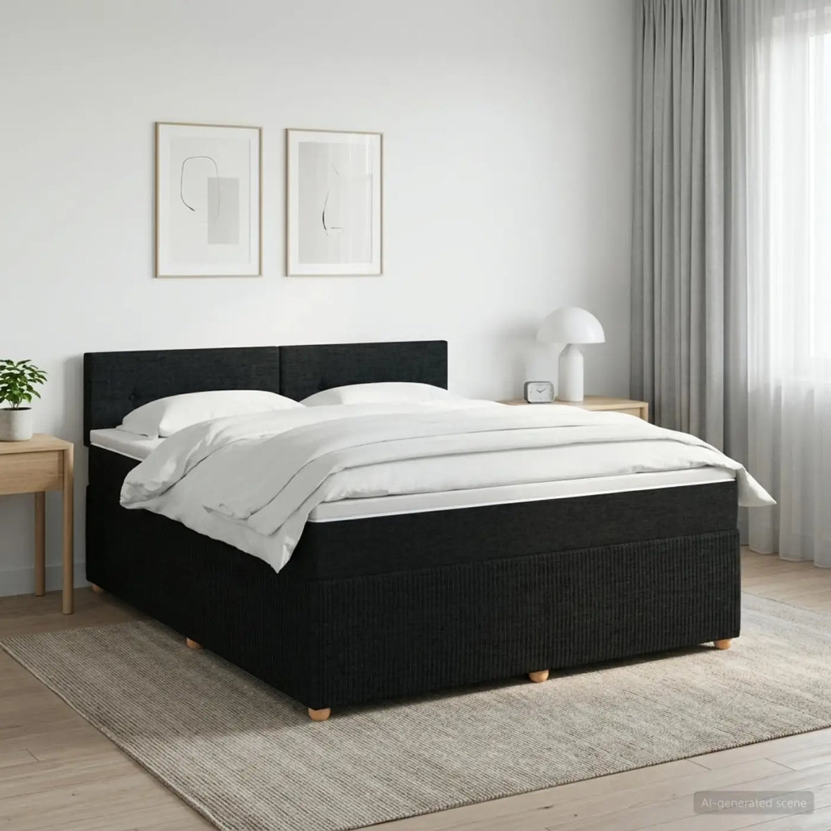 Lit boxspring avec matelas Noir 140 x 200 cm Tissu - XIOS