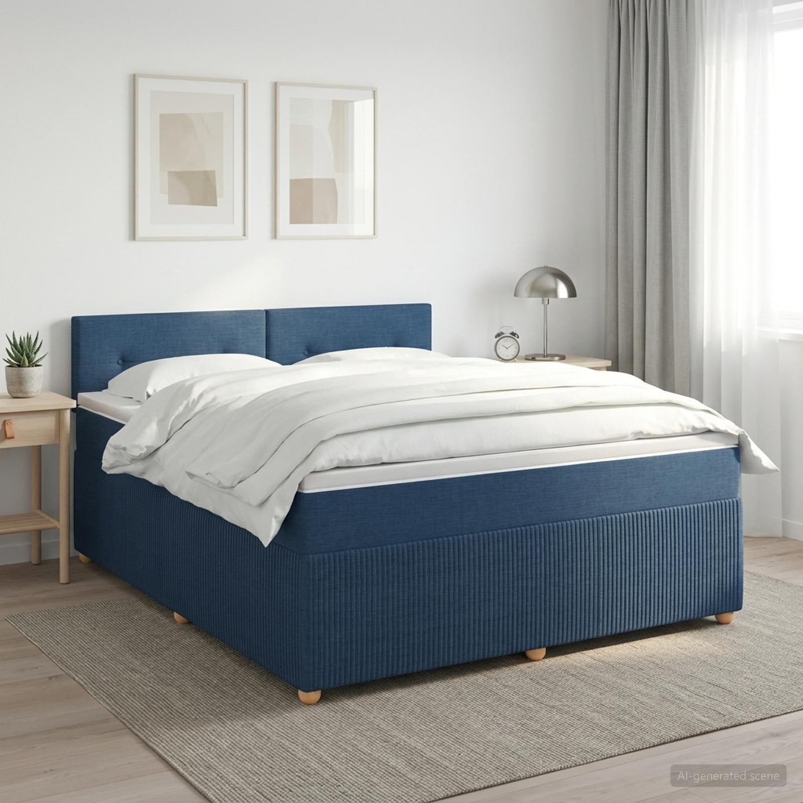 Lit boxspring avec matelas Bleu 140 x 190 cm Tissu