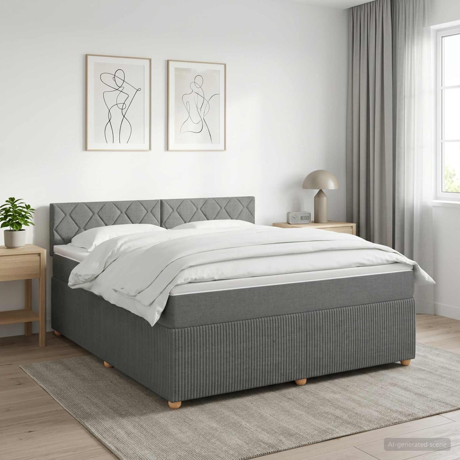 Lit boxspring avec matelas Gris foncé 140 x 190 cm Tissu