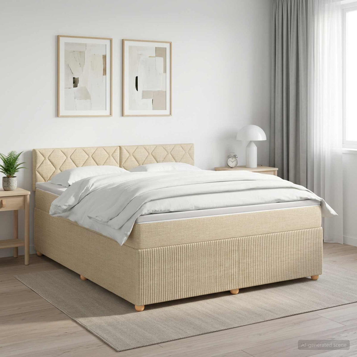 Lit boxspring avec matelas Crème 140 x 200 cm Tissu