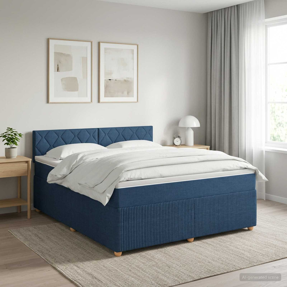 Lit boxspring avec matelas Bleu 160 x 200 cm Tissu