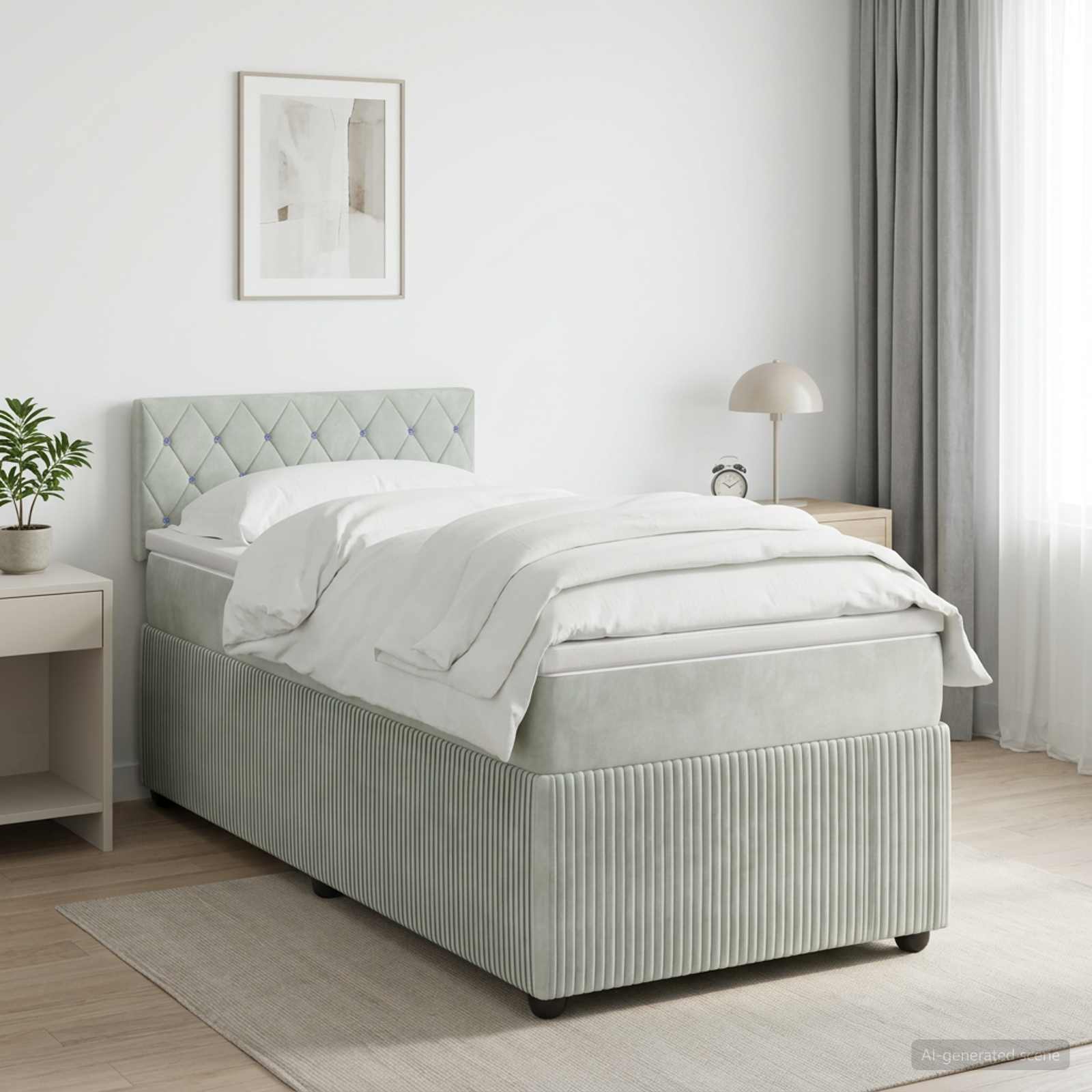 Lit boxspring avec matelas Gris clair 90 x 190 cm Velours - XIOS