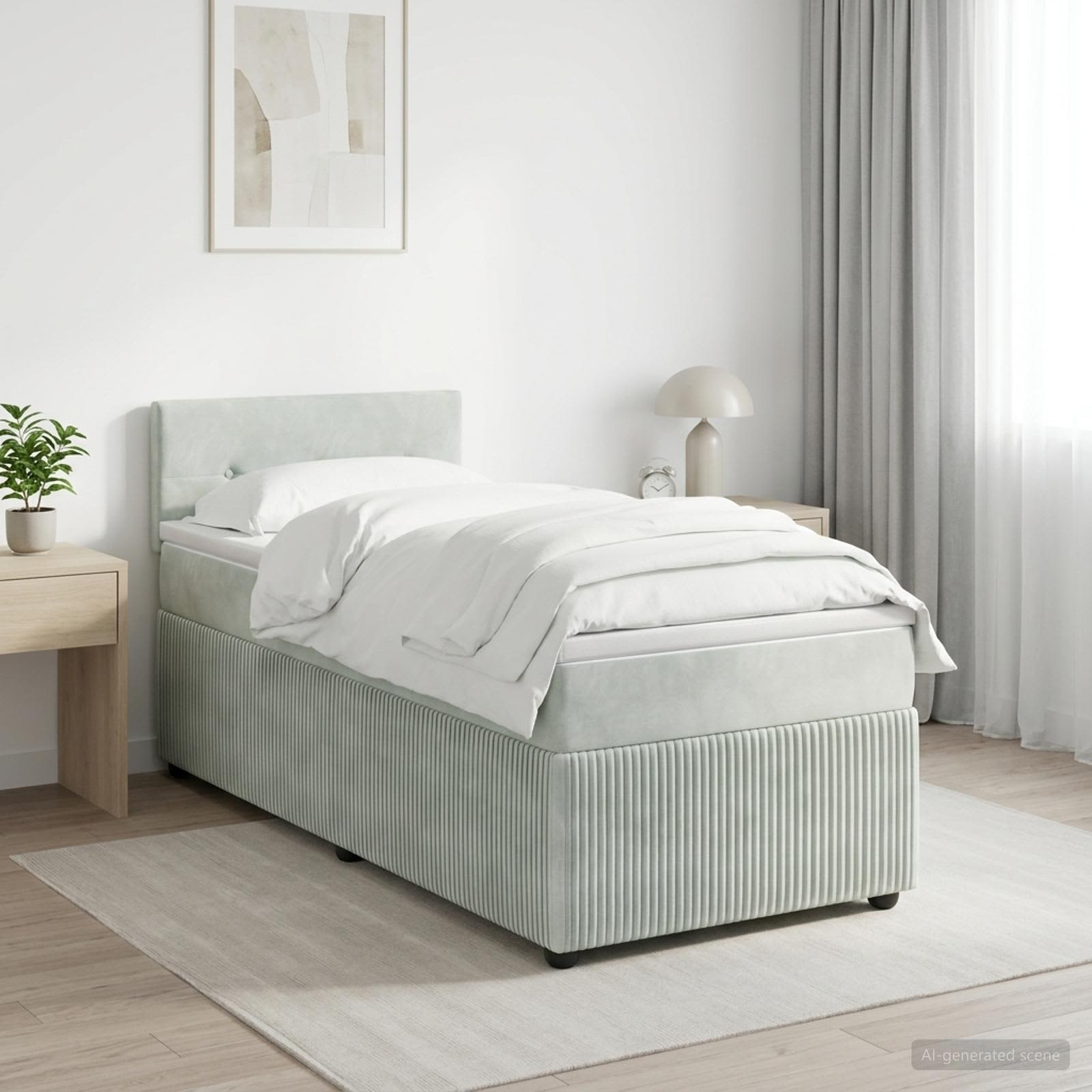 Lit boxspring avec matelas Gris clair 90 x 190 cm Velours - XIOS