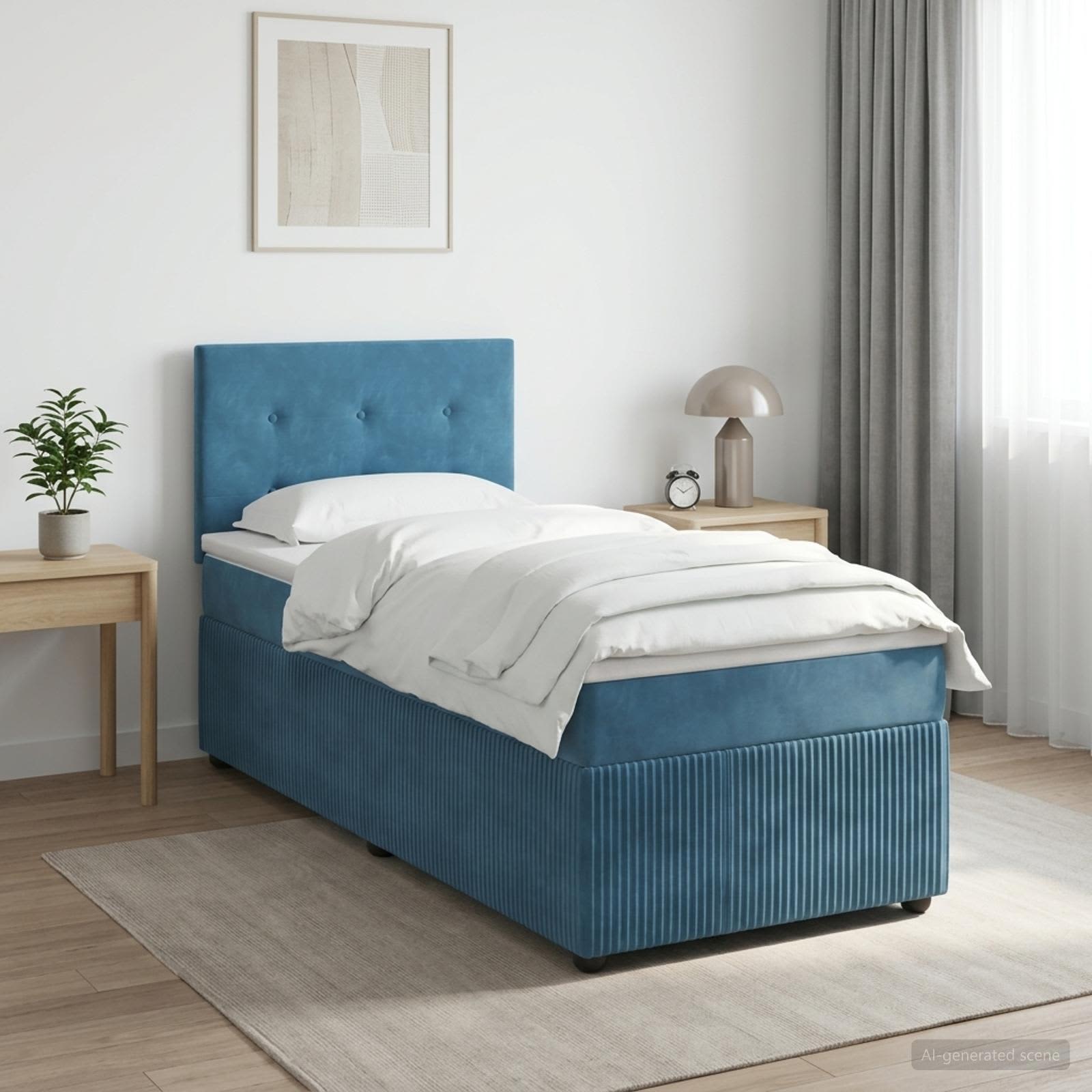 Lit boxspring avec matelas Bleu foncé 80 x 200 cm Velours