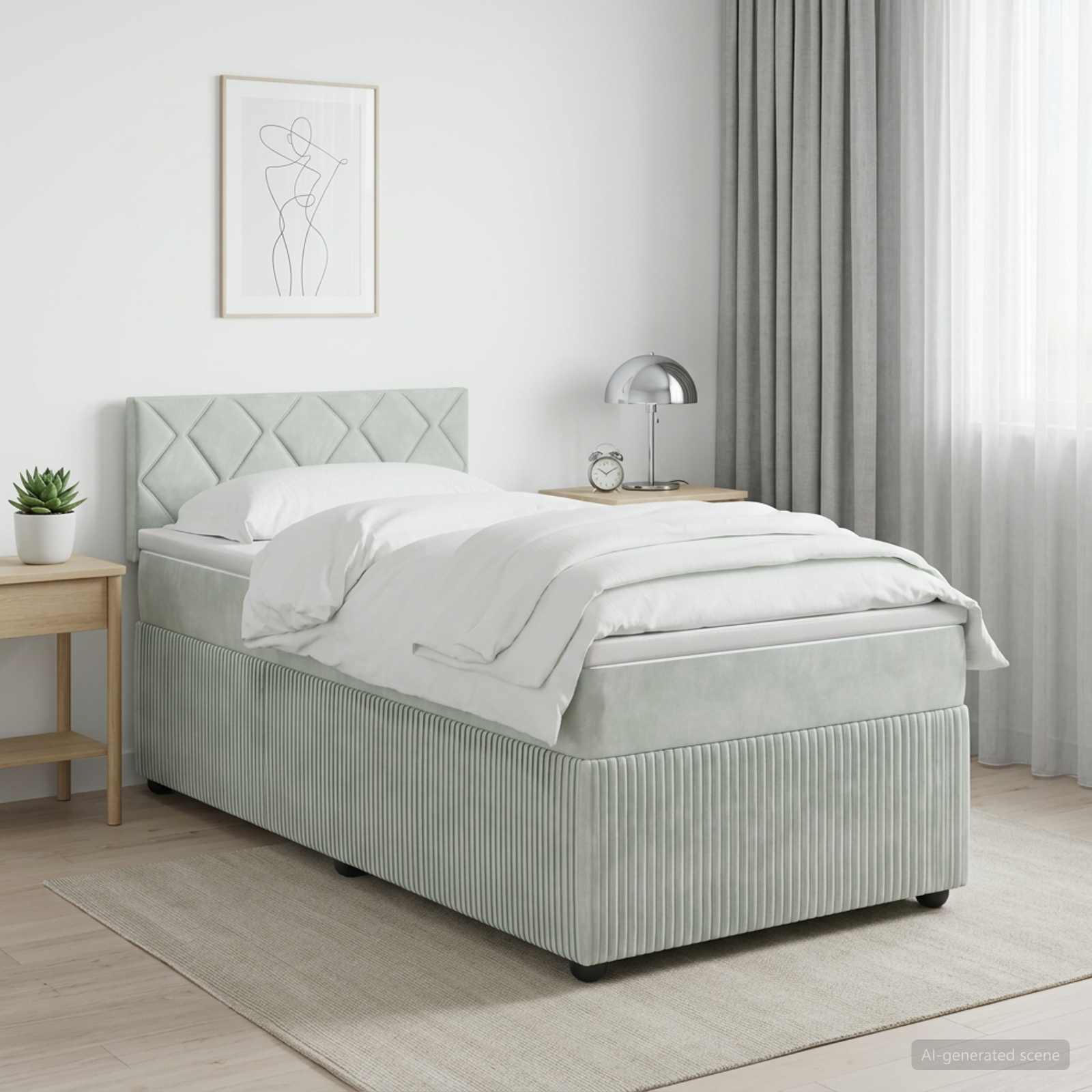 Lit boxspring avec matelas Gris clair 80 x 200 cm Velours - XIOS
