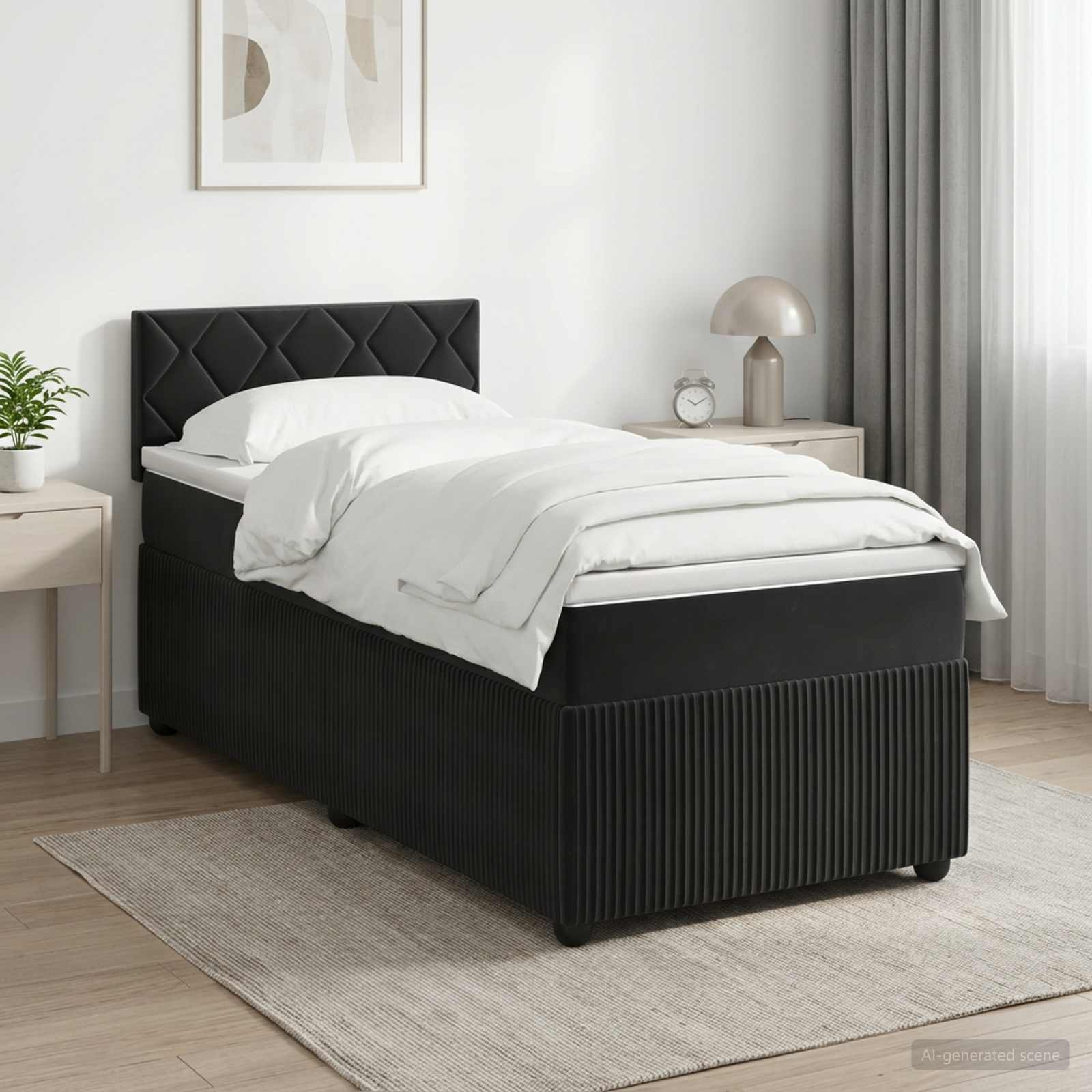 Lit boxspring avec matelas Noir 80 x 200 cm Velours - XIOS