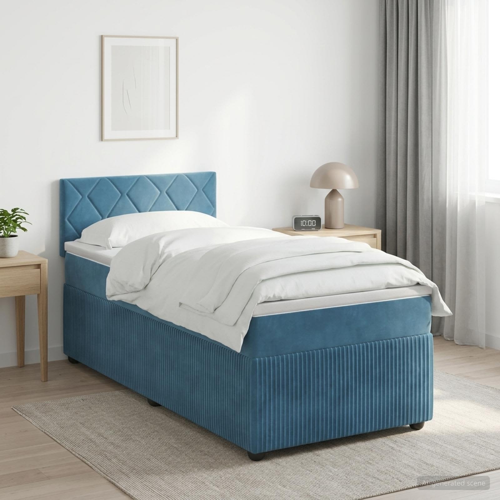 Lit boxspring avec matelas Bleu foncé 90 x 200 cm Velours - XIOS