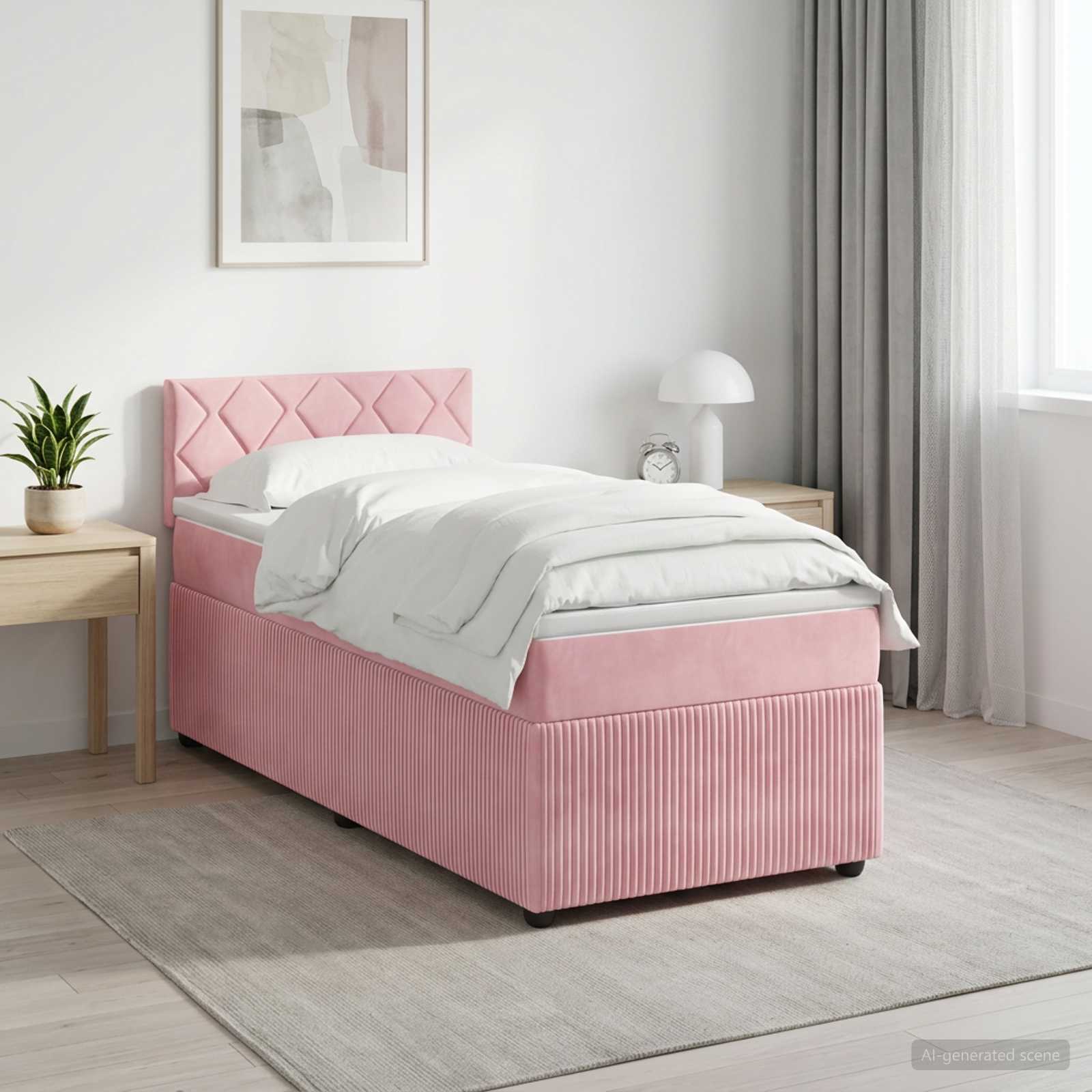 Lit boxspring avec matelas Rose 100 x 200 cm Velours