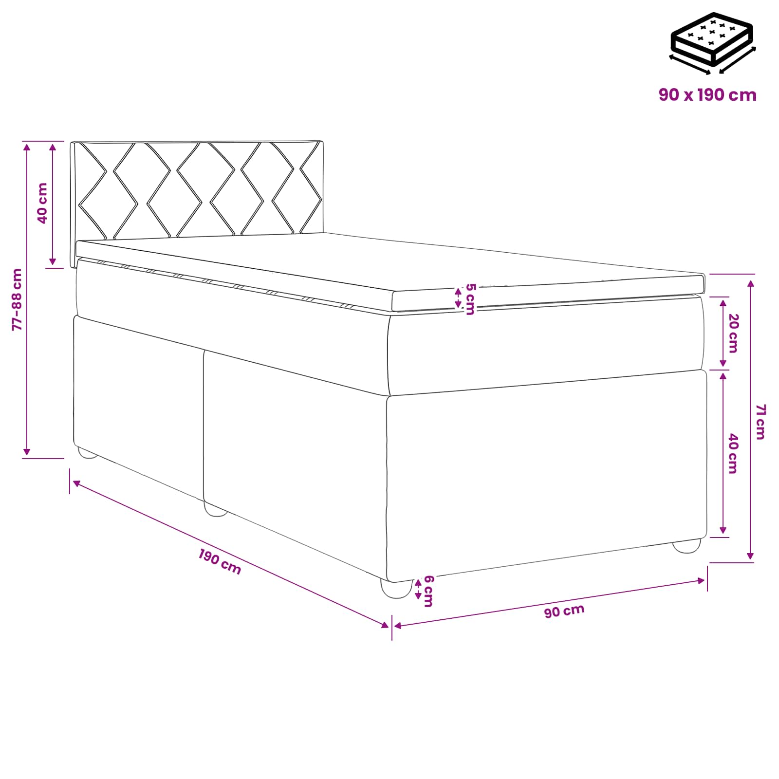 Lit boxspring avec matelas Bleu foncé 90 x 190 cm Velours - XIOS