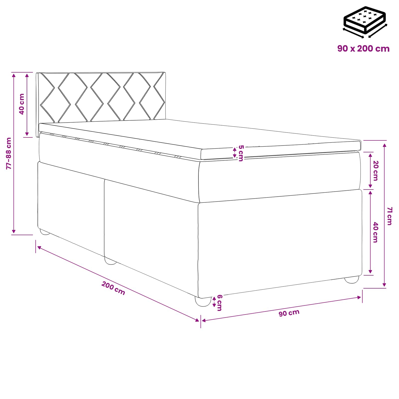Lit boxspring avec matelas Bleu foncé 90 x 200 cm Velours - XIOS