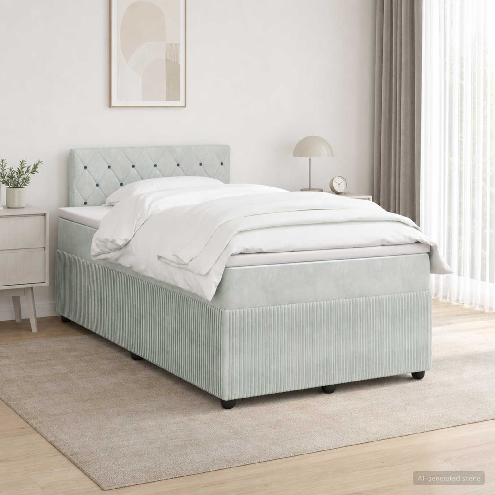 Lit boxspring avec matelas Gris clair 120 x 190 cm Velours